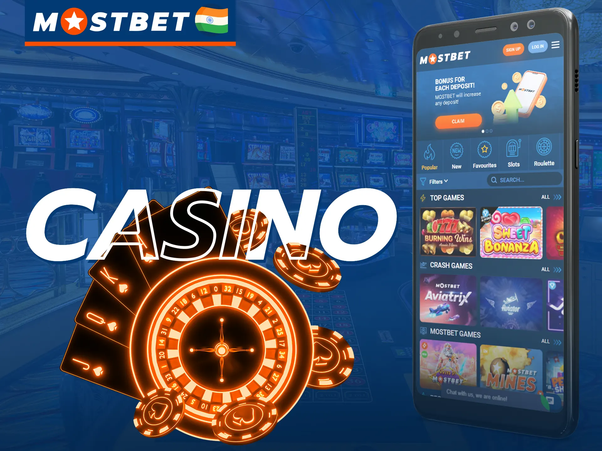 You can play many different casino games on the Mostbet mobile app.