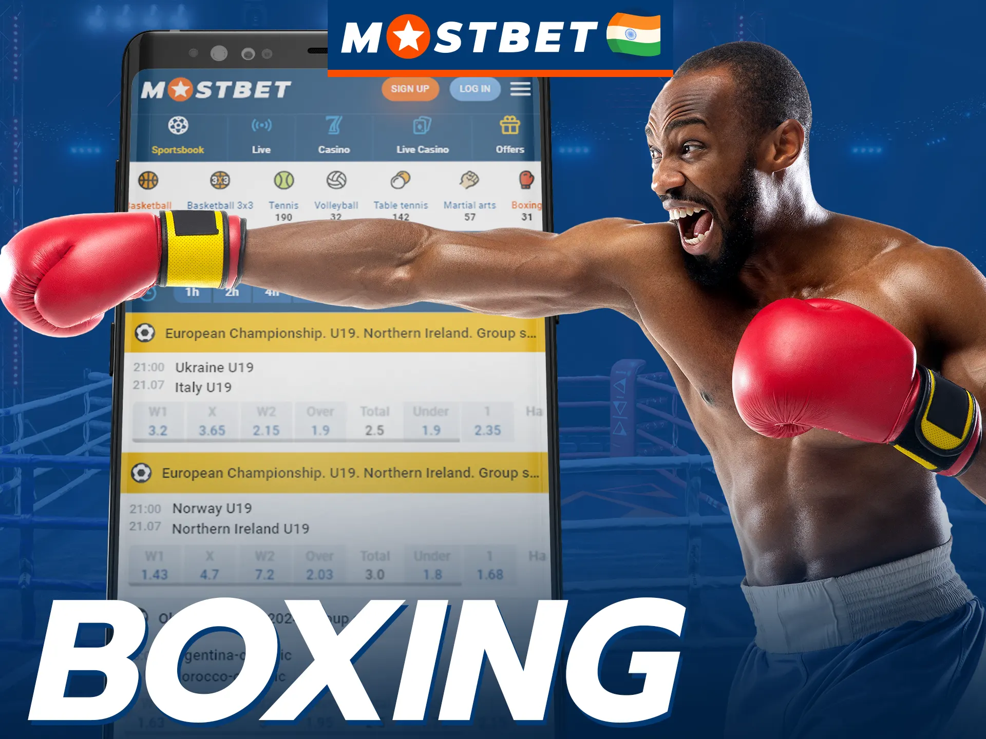 The Mostbet mobile app offers bets on boxing.