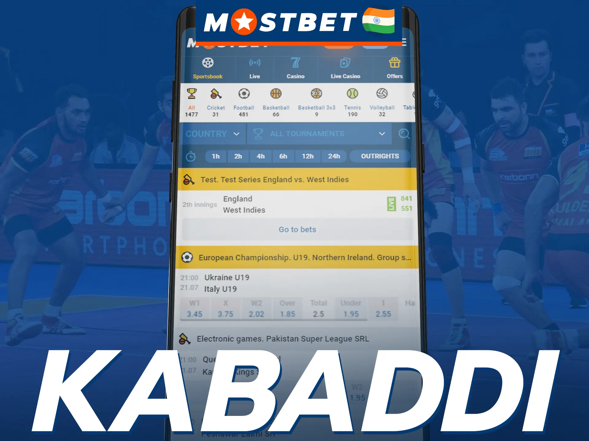 Place a bet on Kabaddi in the Mostbet mobile app.