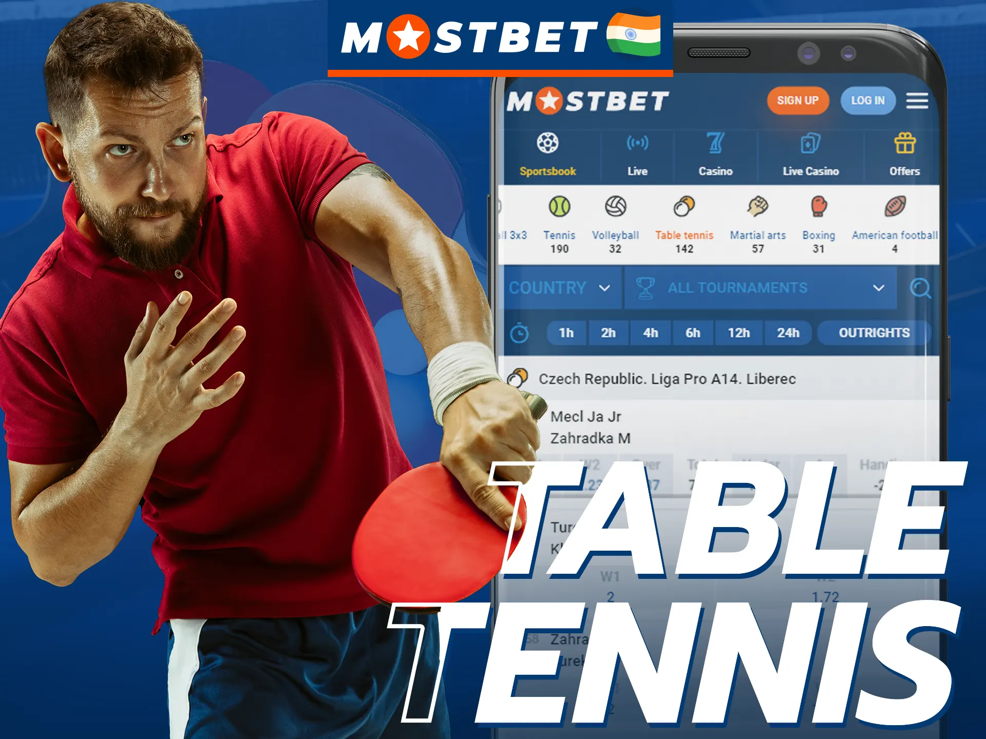 Place bets on table tennis and win in the Mostbet mobile app.