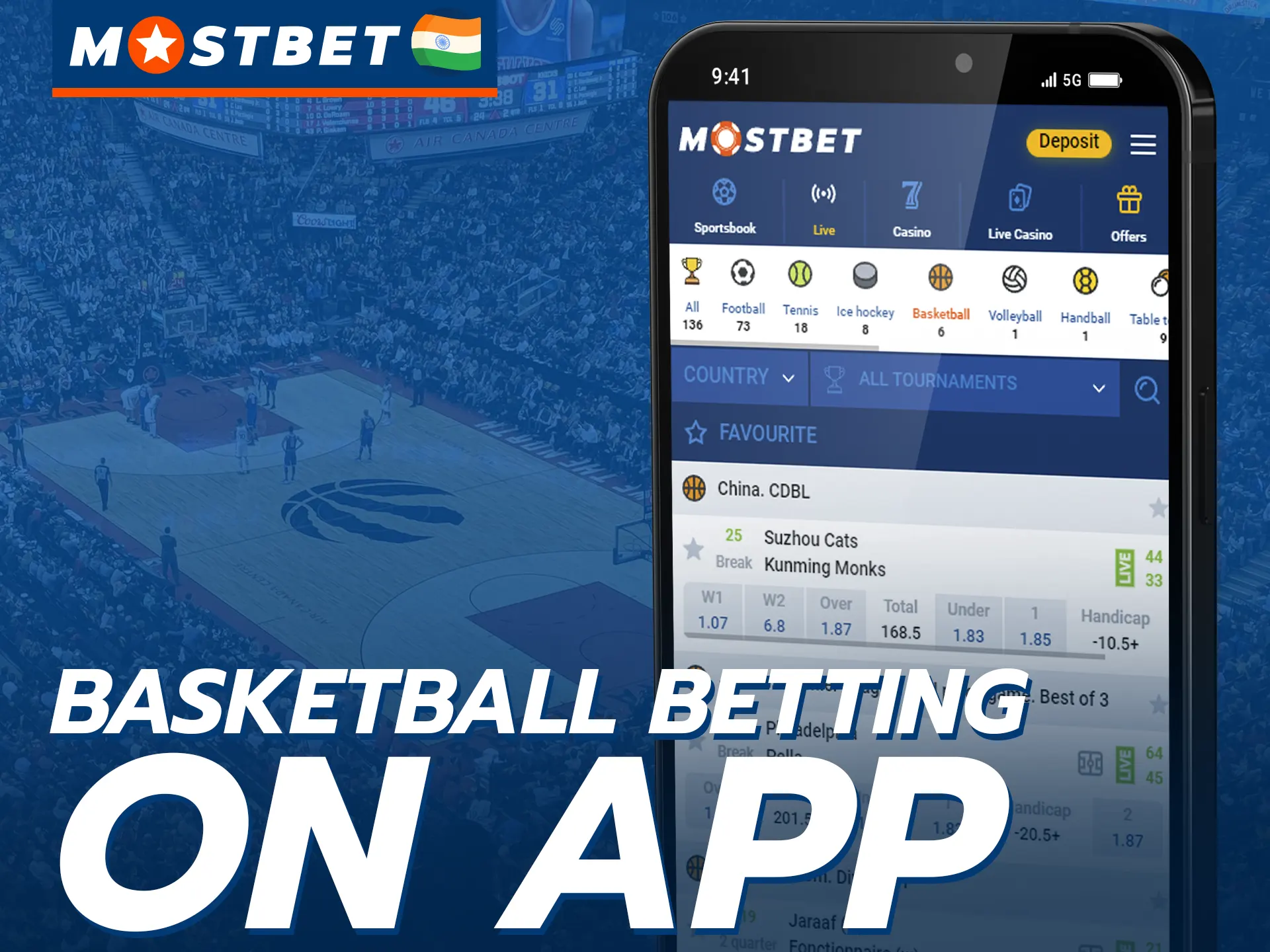 Place your bets on basketball using the Mostbet mobile app for iOS and Android.