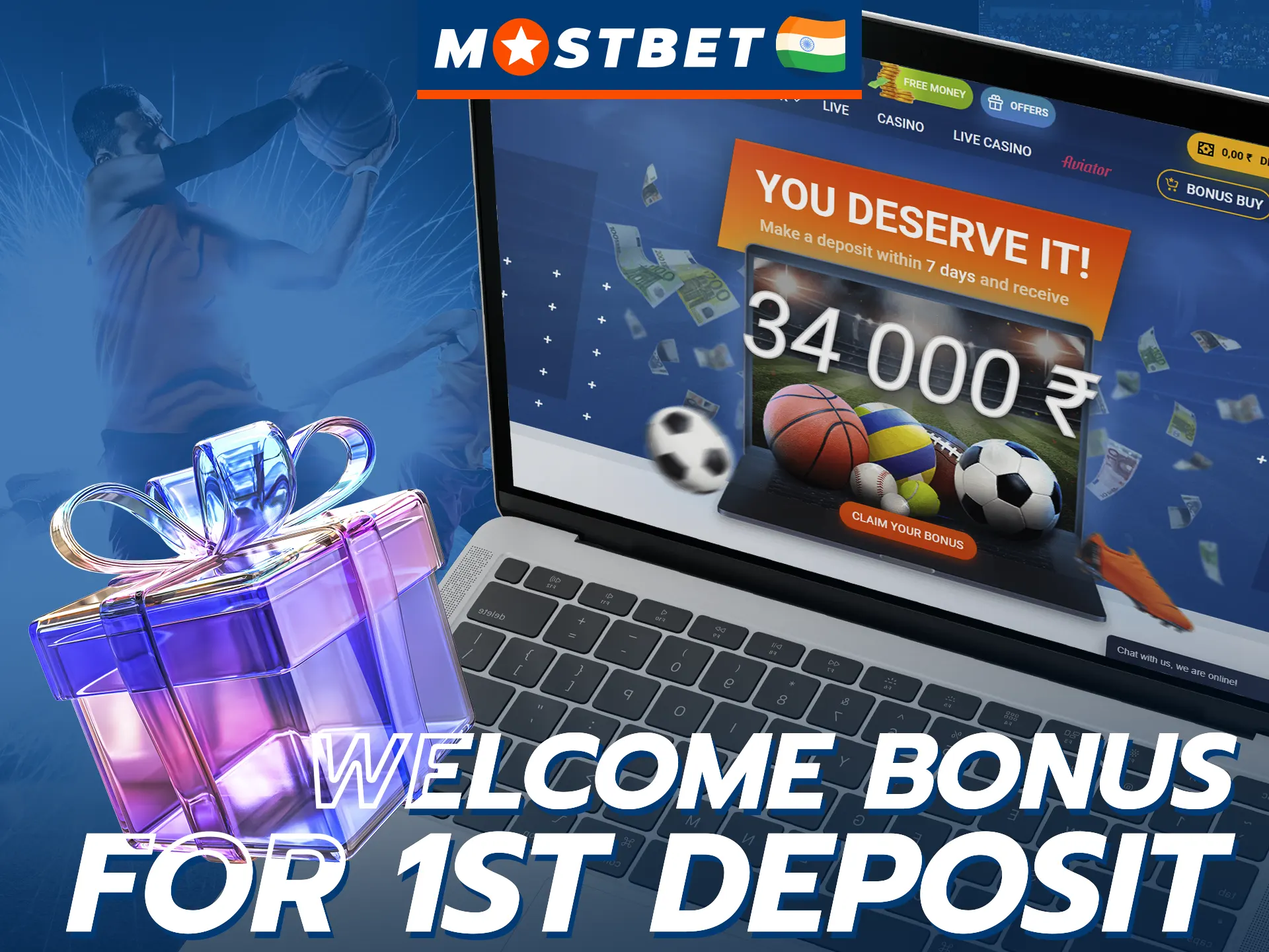 Get a welcome sports bonus for basketball bets at Mostbet.