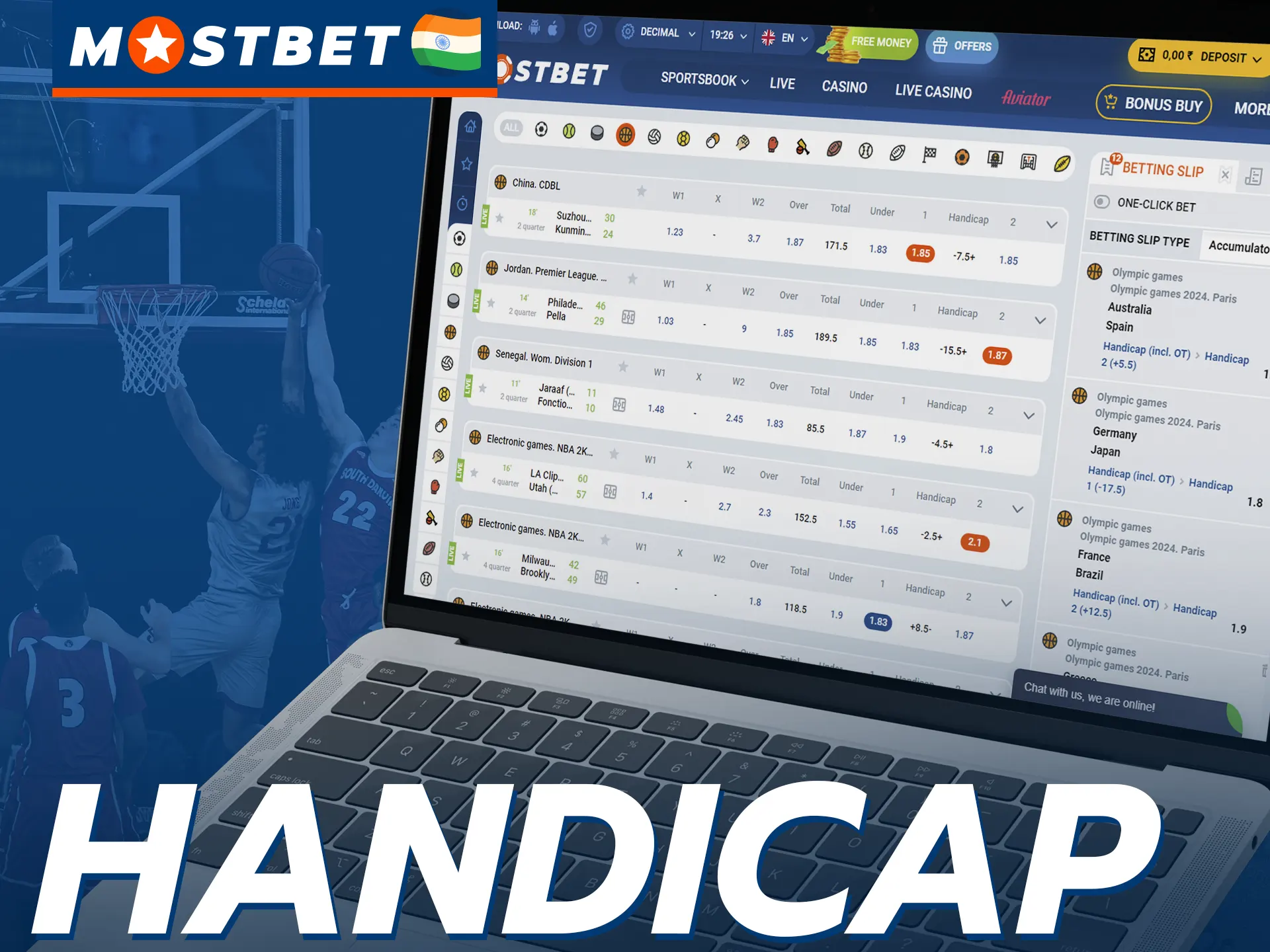 Adjust the final score of a basketball game with handicap betting at Mostbet.