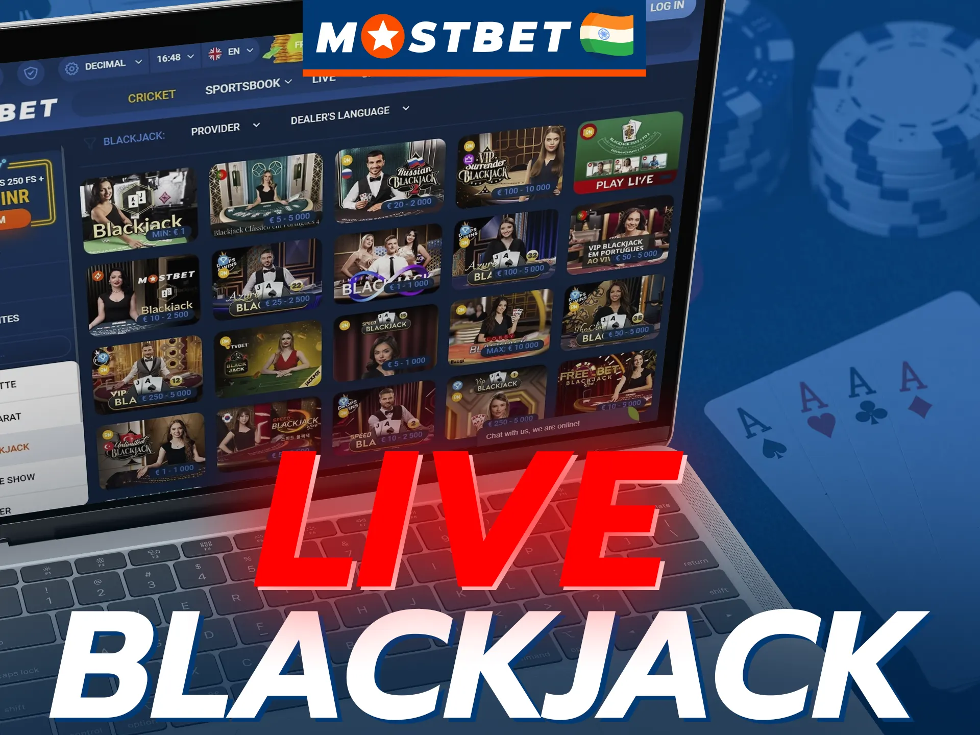 Play blackjack in real time in a live casino at Mostbet.