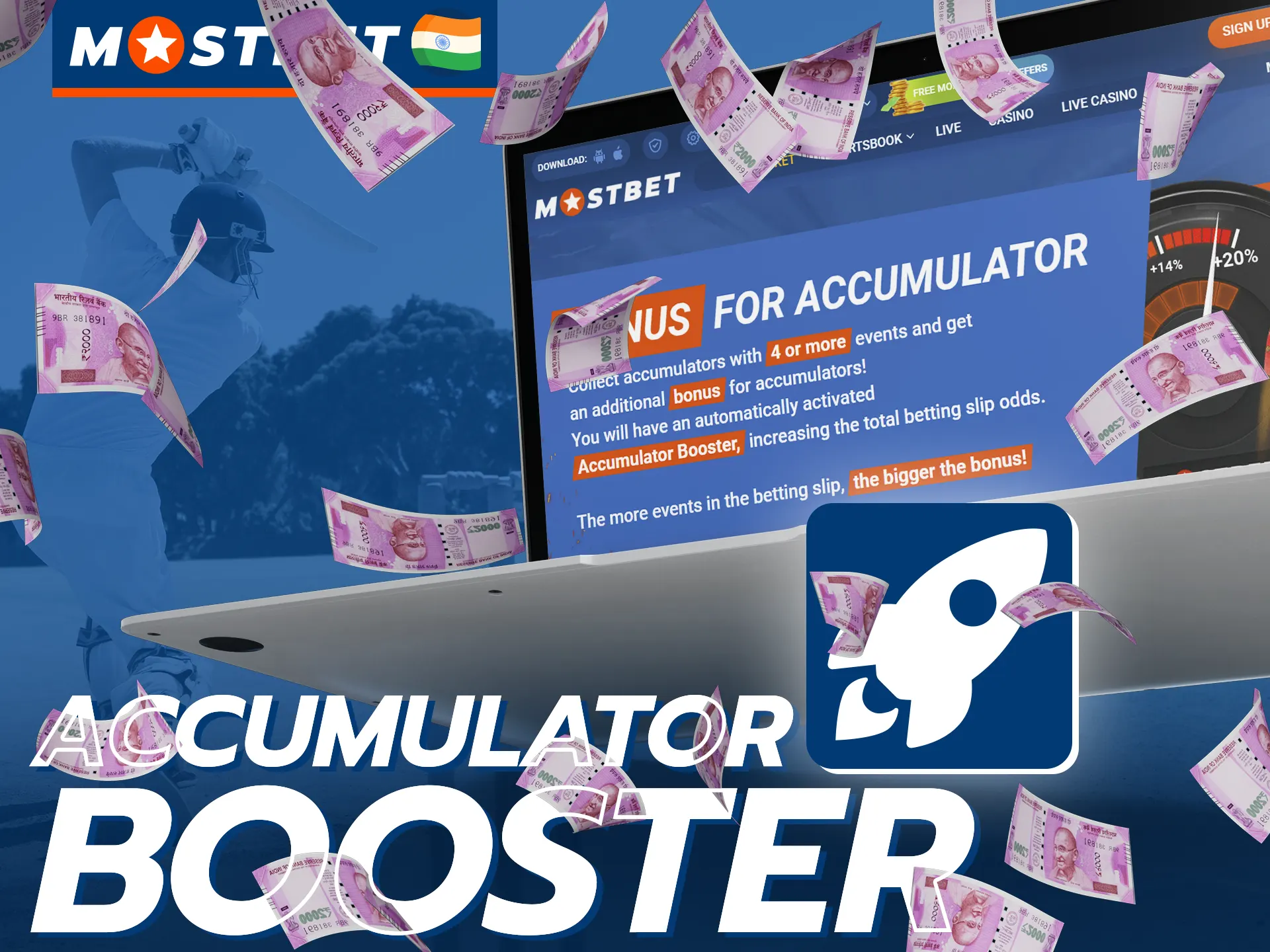 Increase your overall betting odds with the Mostbet Accumulator Booster bonus.