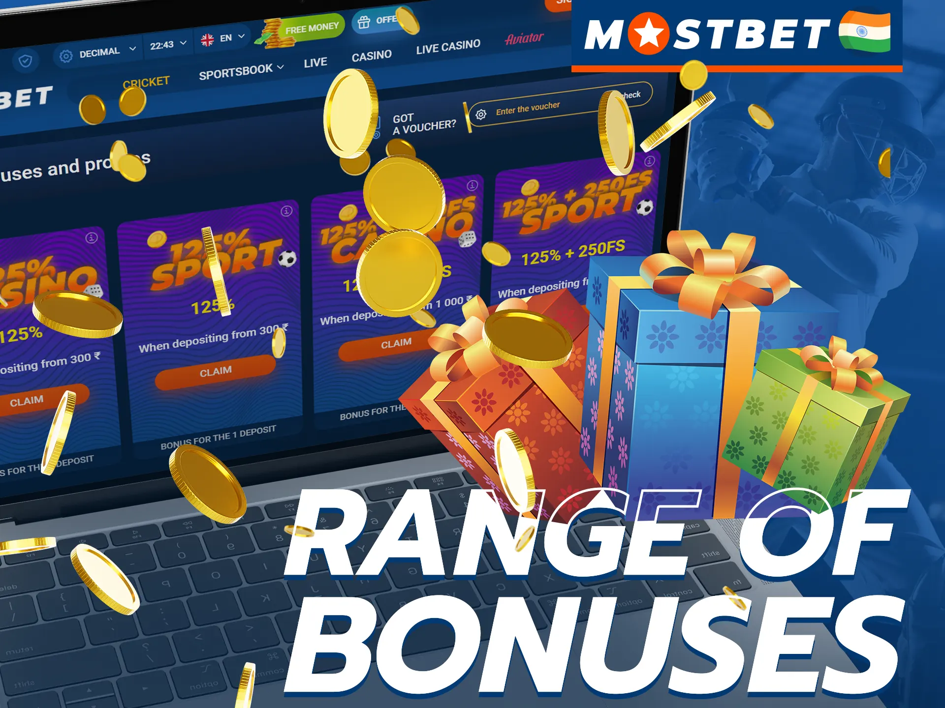 At Mostbet you can get many different sports and casino bonuses.