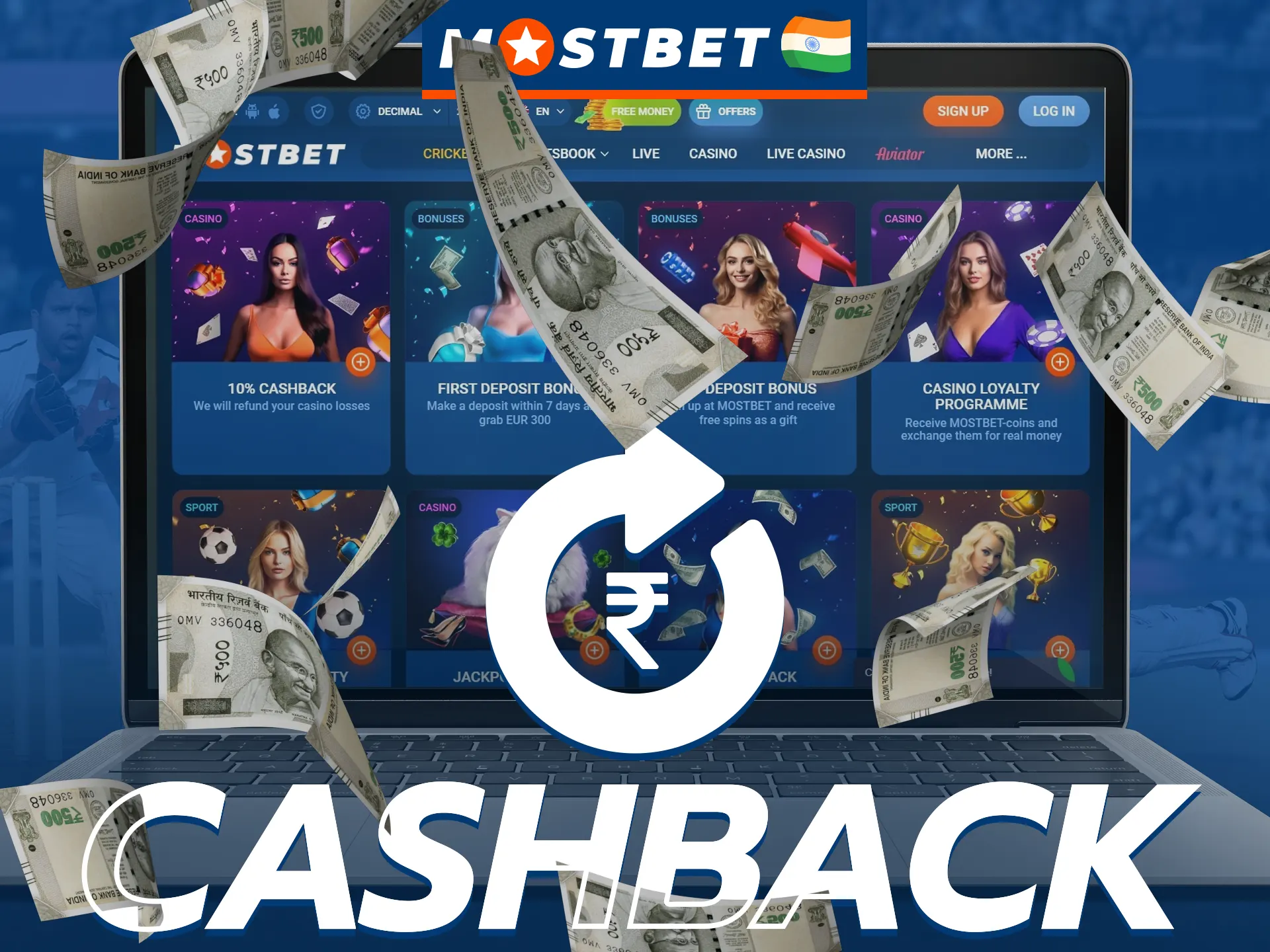 Get cashback on losing bets at Mostbet.