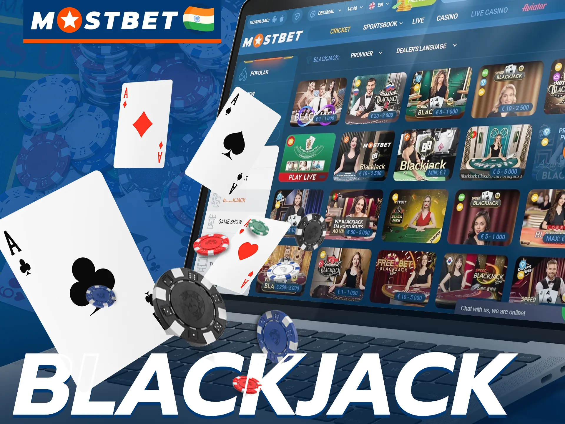 Play blackjack on the official Mostbet website.