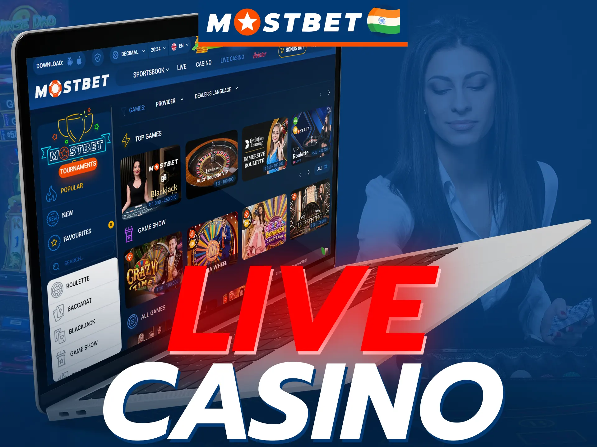 Mostbet has a large live casino section with many games from different providers.