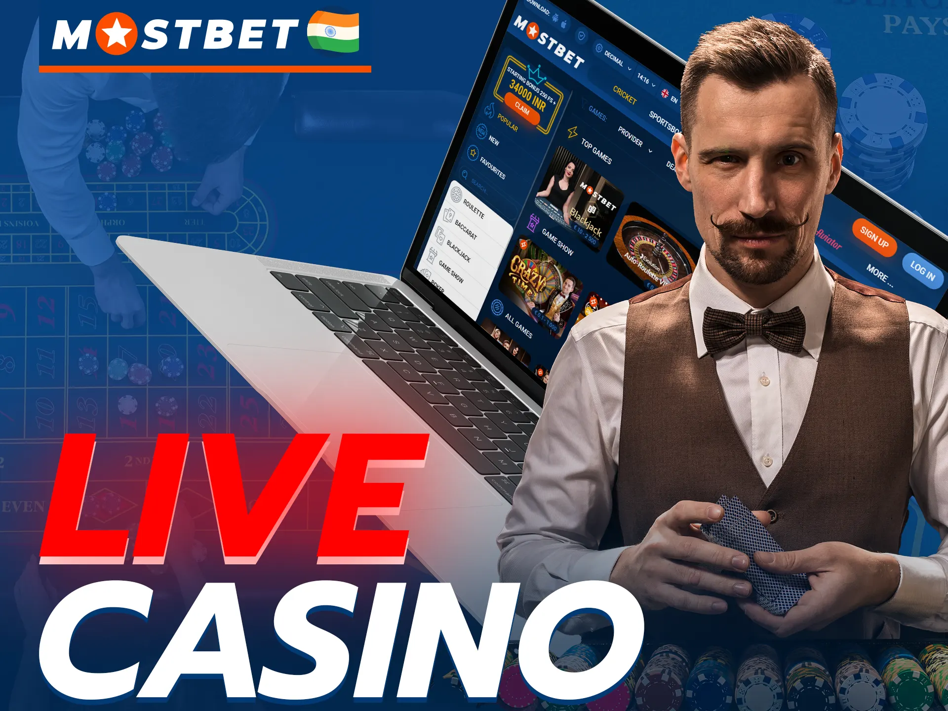 Mostbet has a large live casino section.