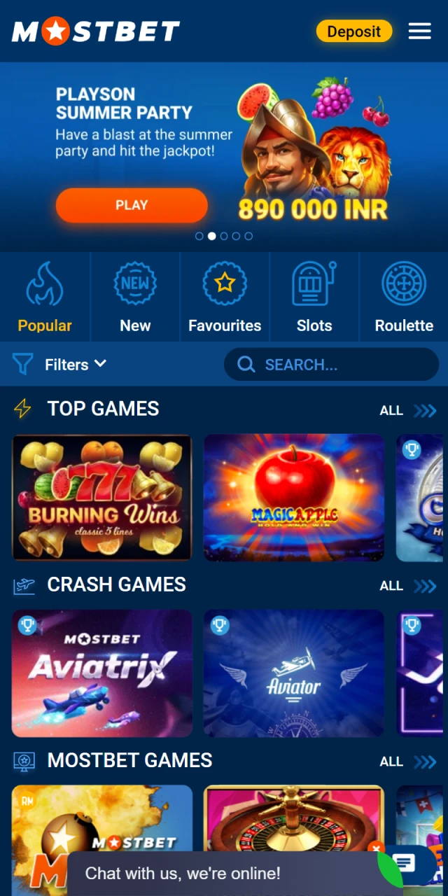 Choose your favorite Mostbet casino game and start playing.