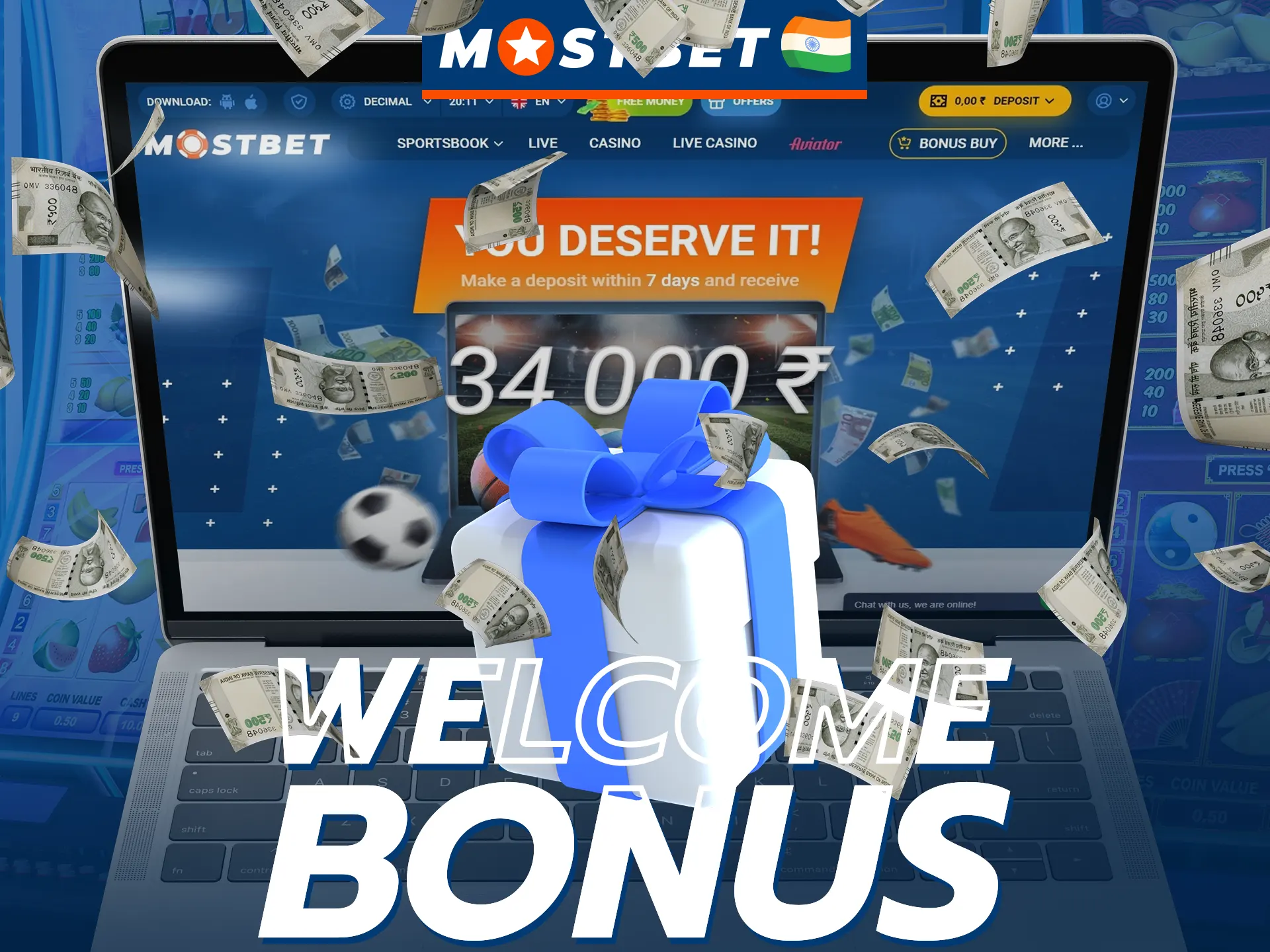 Mostbet offers an attractive welcome bonus for casino games.