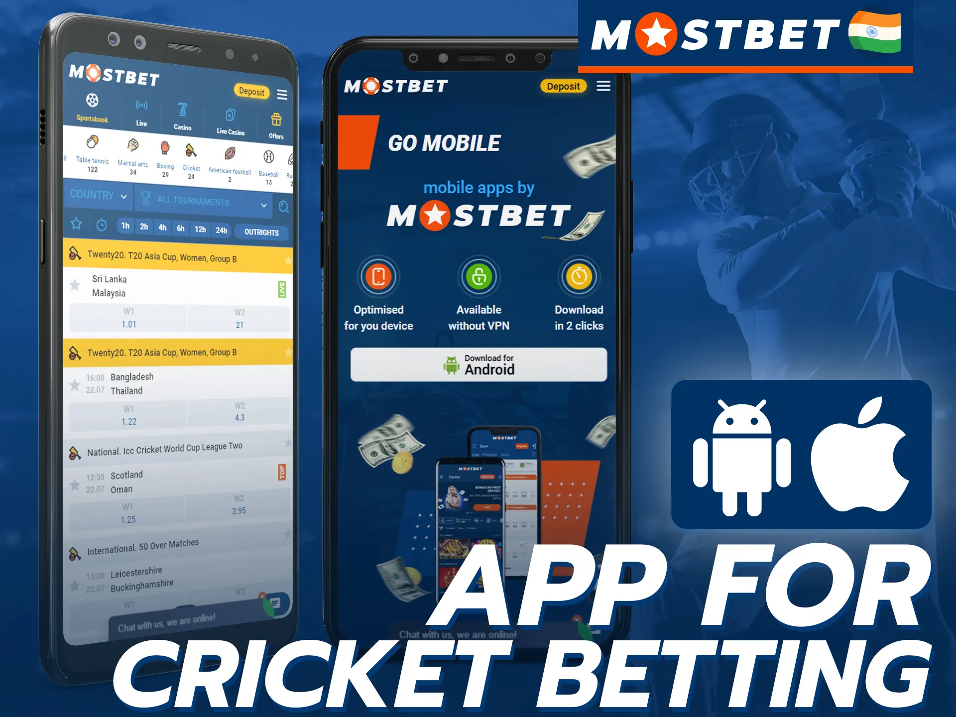 Place bets on cricket anytime and anywhere using the Mostbet mobile app.