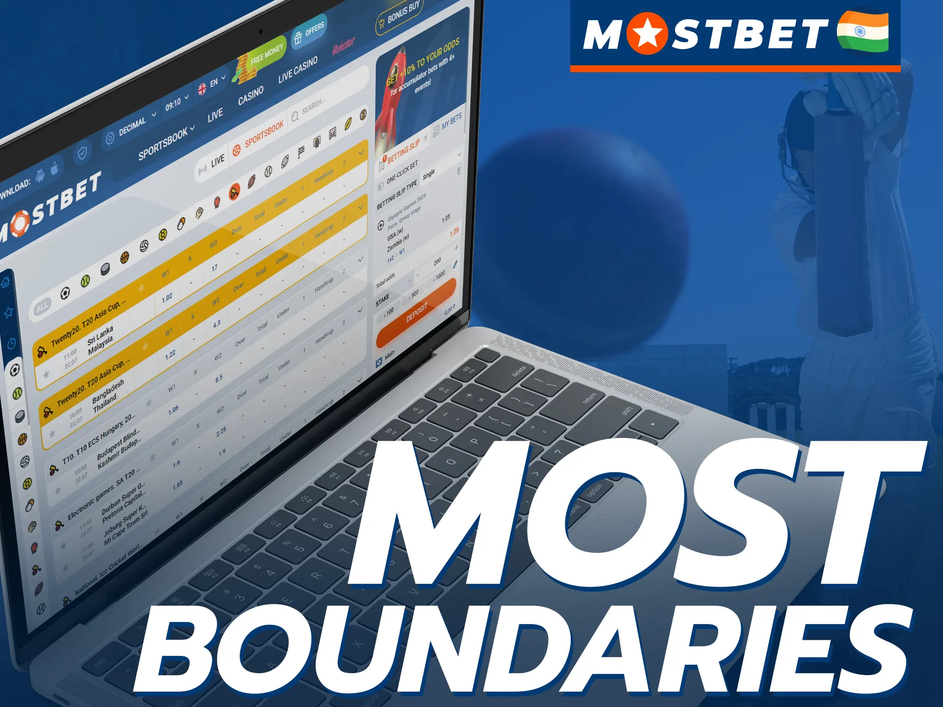 At Mostbet, place a bet on the team or player that is more likely to hit the most boundaries during a match.