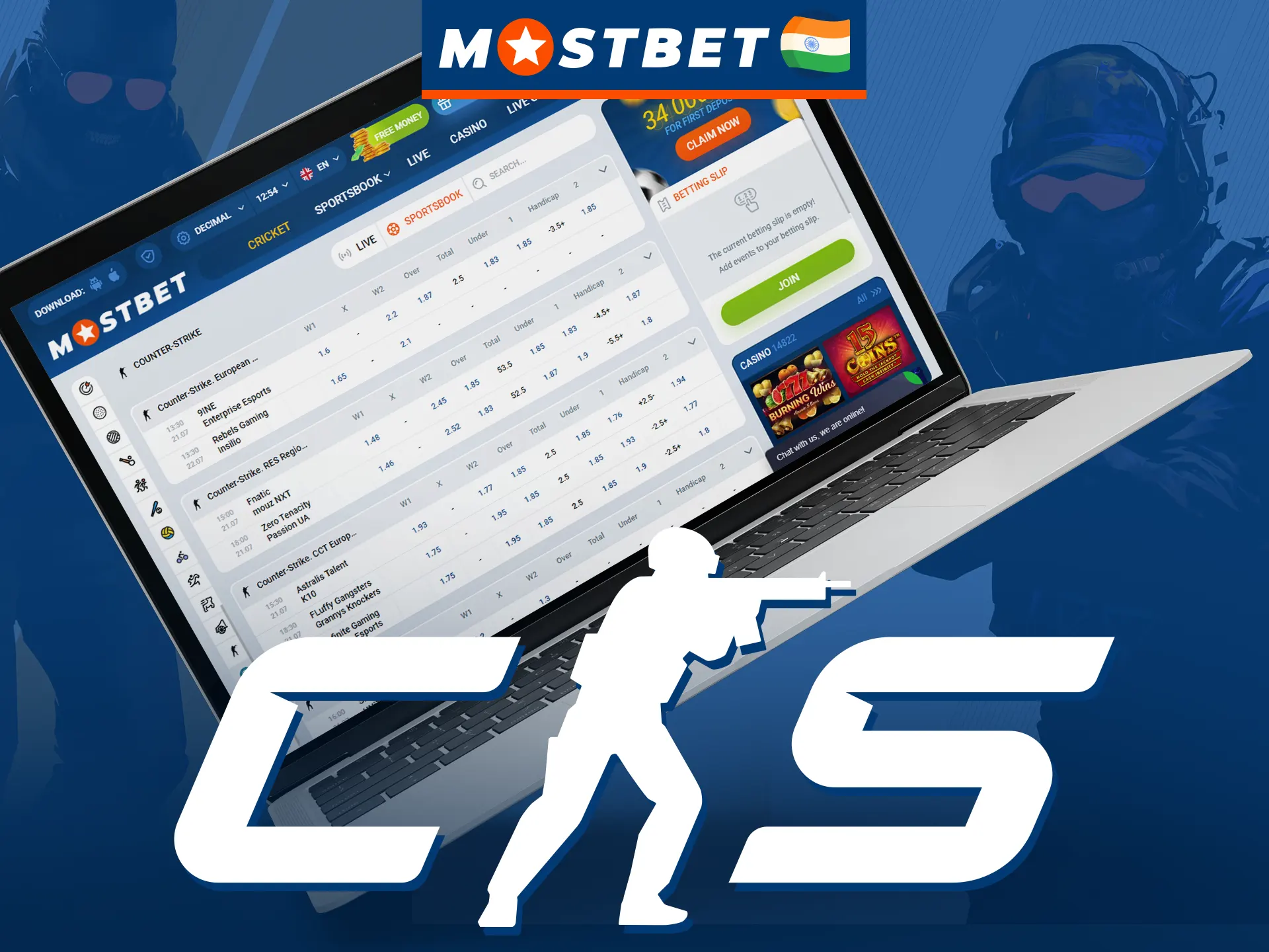 Place a bet on Counter Strike 2 on the Mostbet.