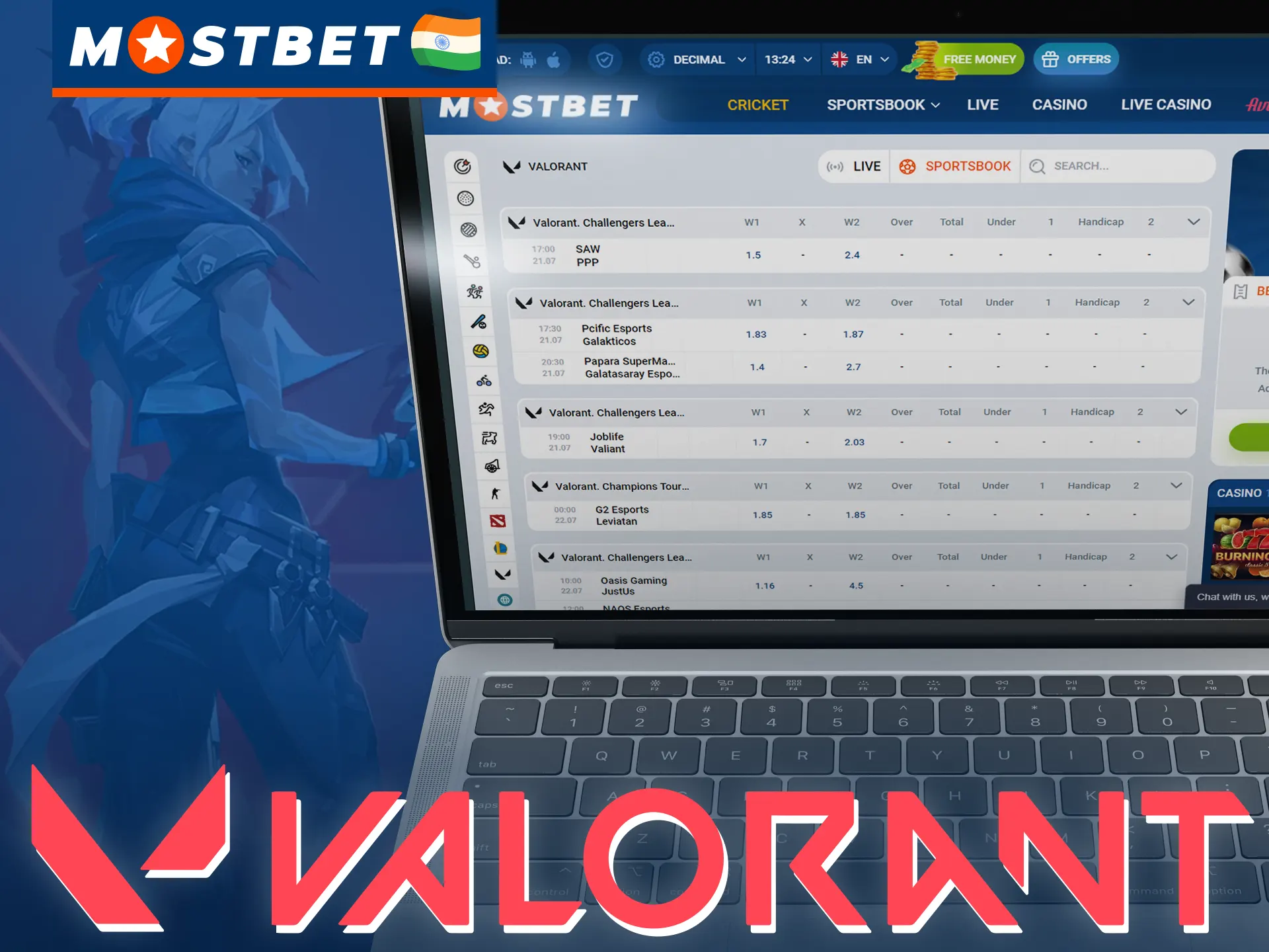 Mostbet has a cybersport section for betting on Valorant.