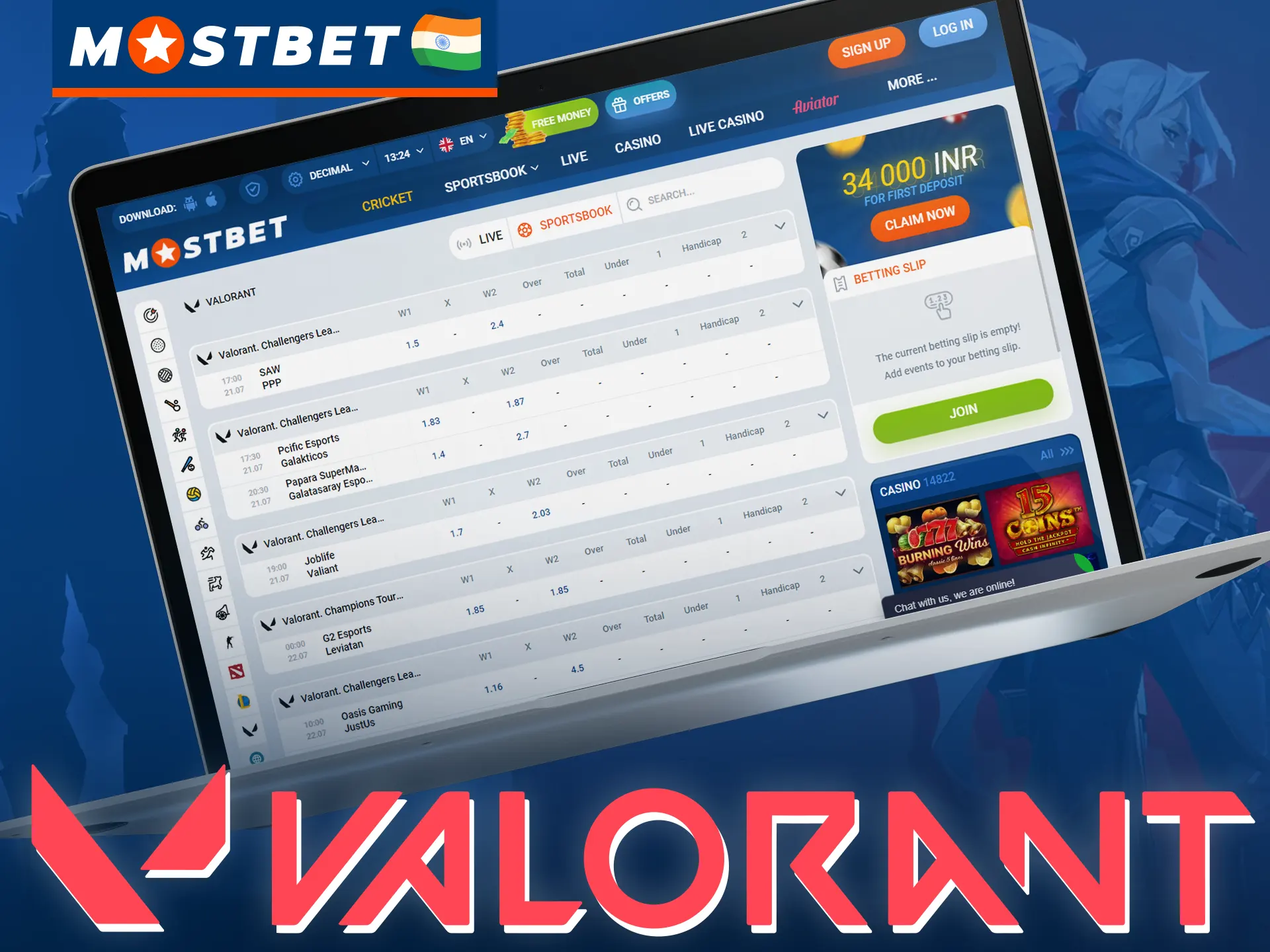 Try betting on an esports team in Valorant at Mostbet.