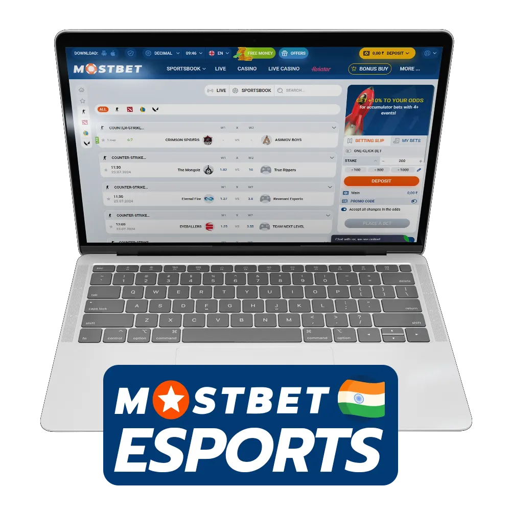 Find the eSprorts section on the Mostbet and start placing bets.