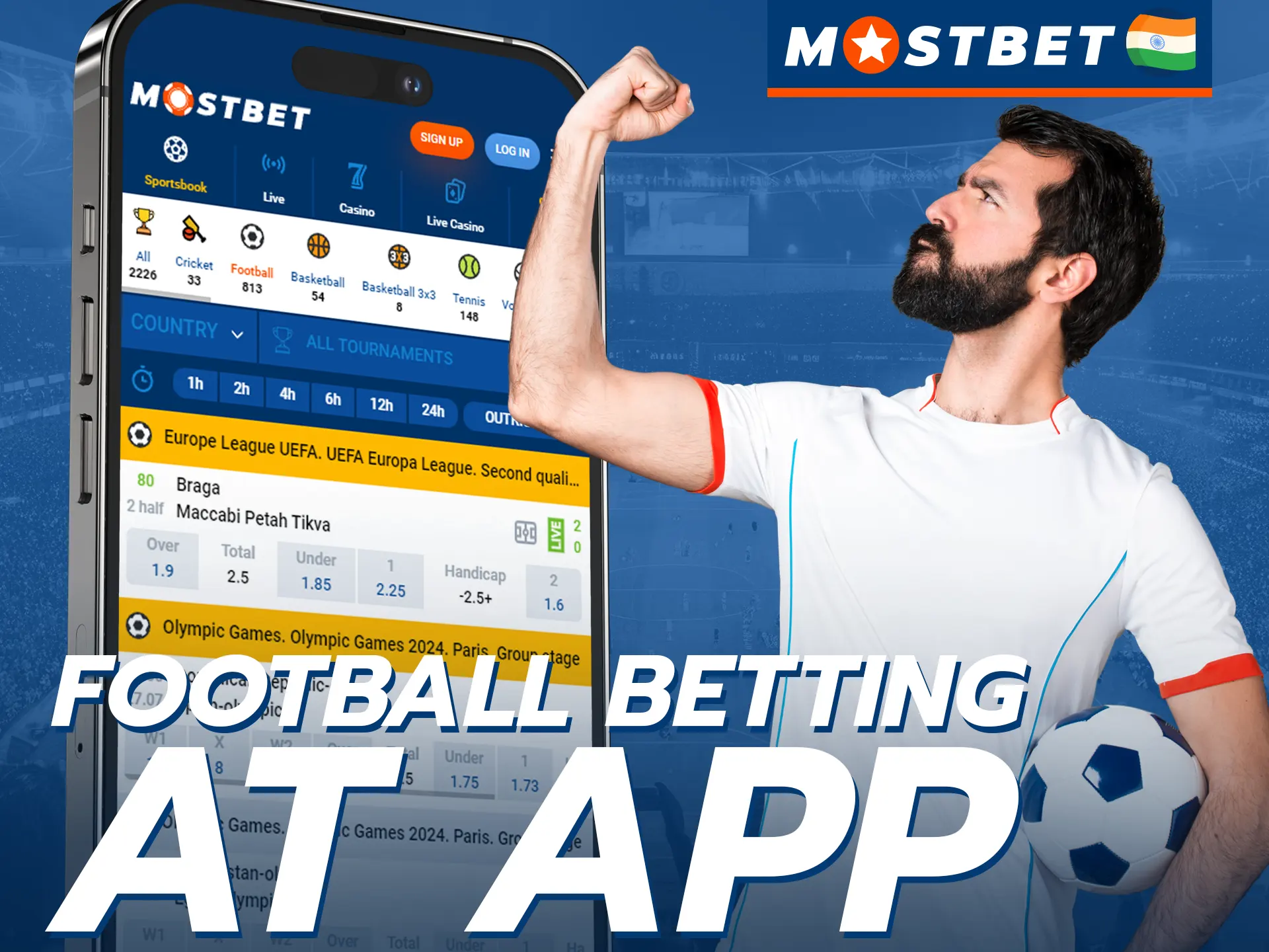 The Mostbet mobile app has a large football betting section.