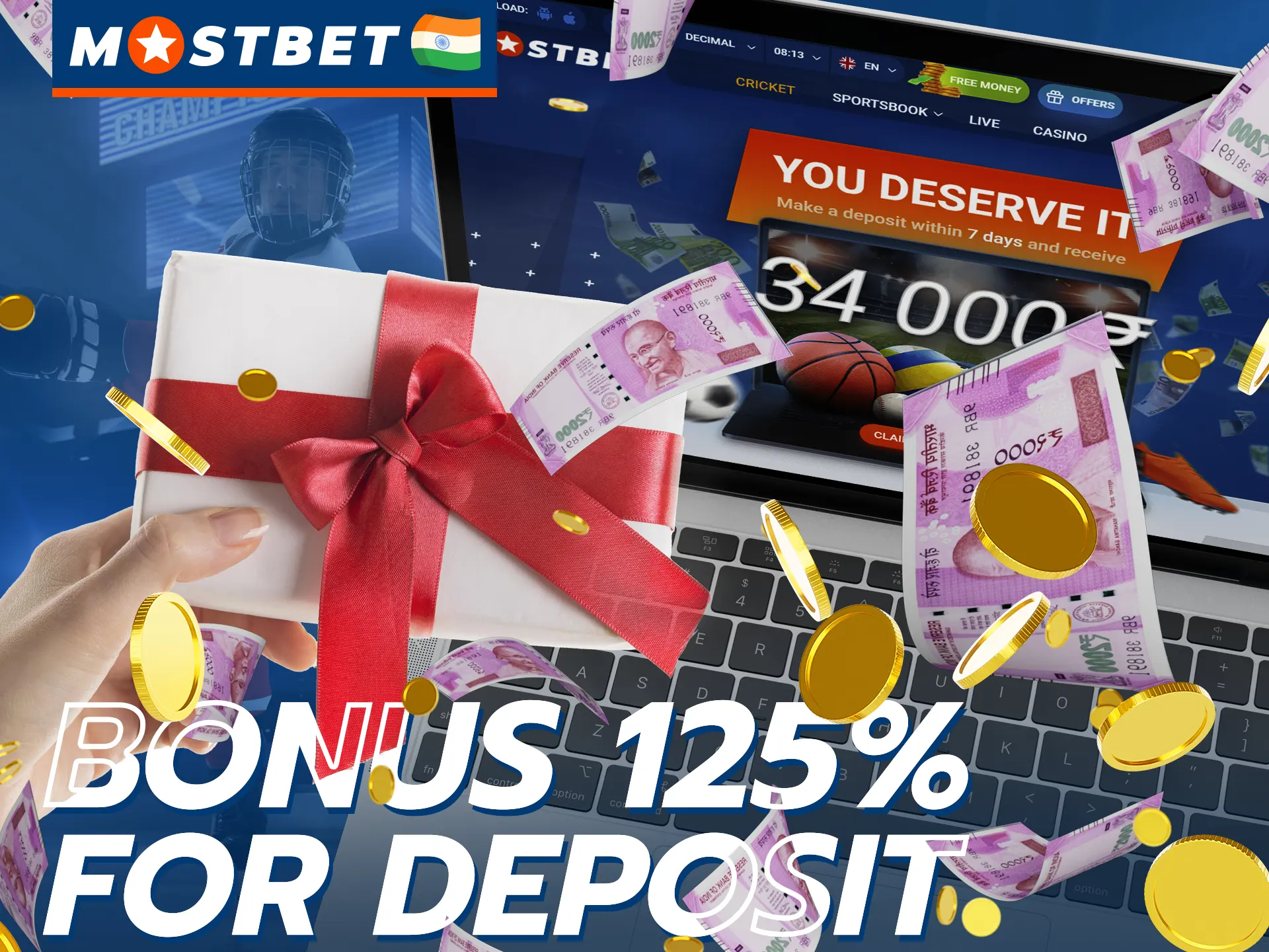 Get a nice welcome bonus on your first deposit at Mostbet and start betting on hockey profitably.