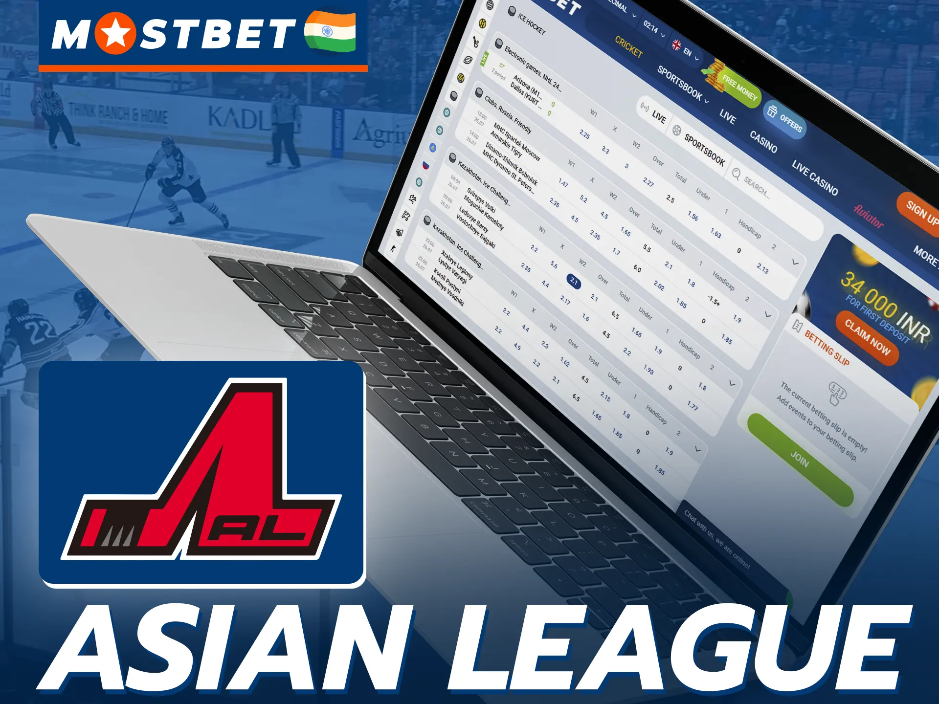 Place a bet on your favorite hockey team in the Asian League at Mostbet.