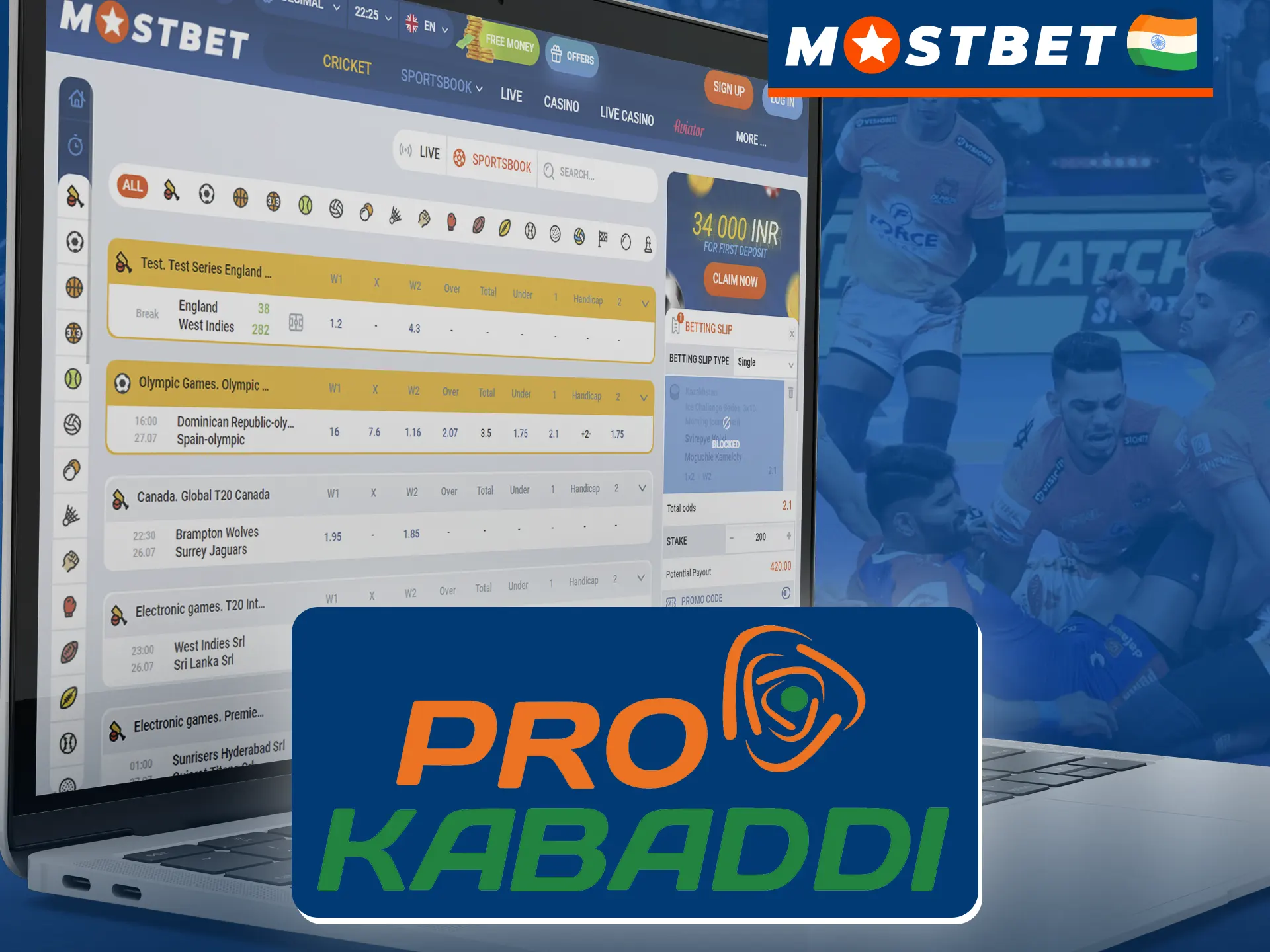 Place a bet on your favorite Pro Kabaddi League team at Mostbet.