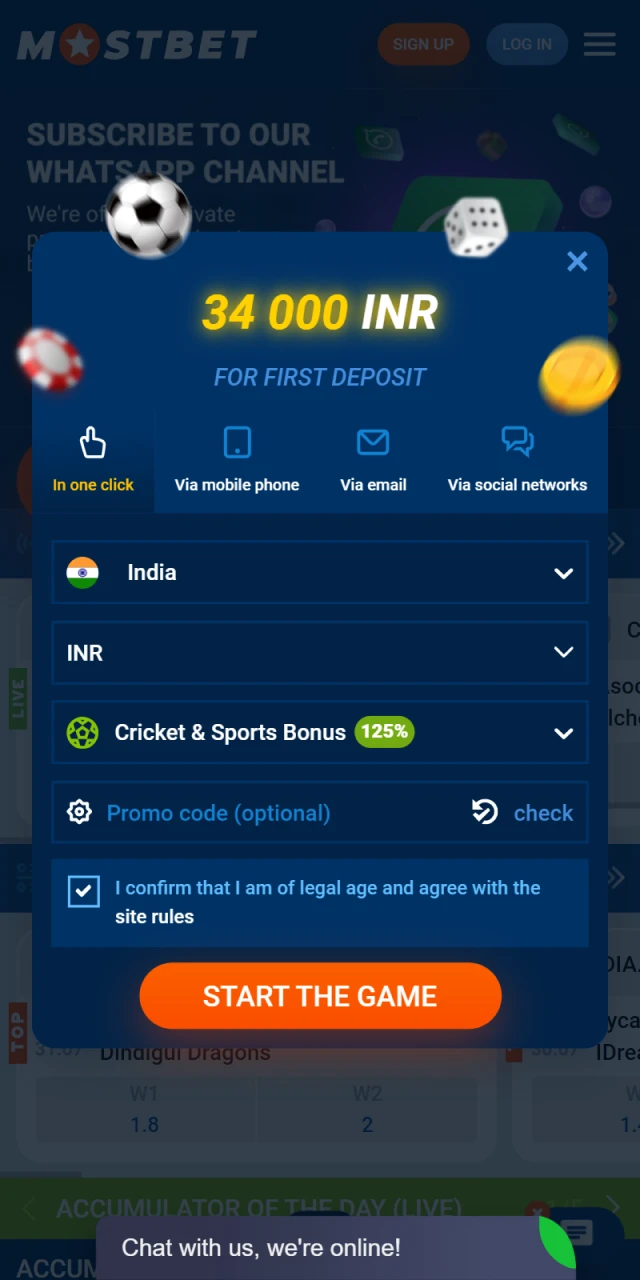 You can start betting on Kabaddi after registering with Mostbet.