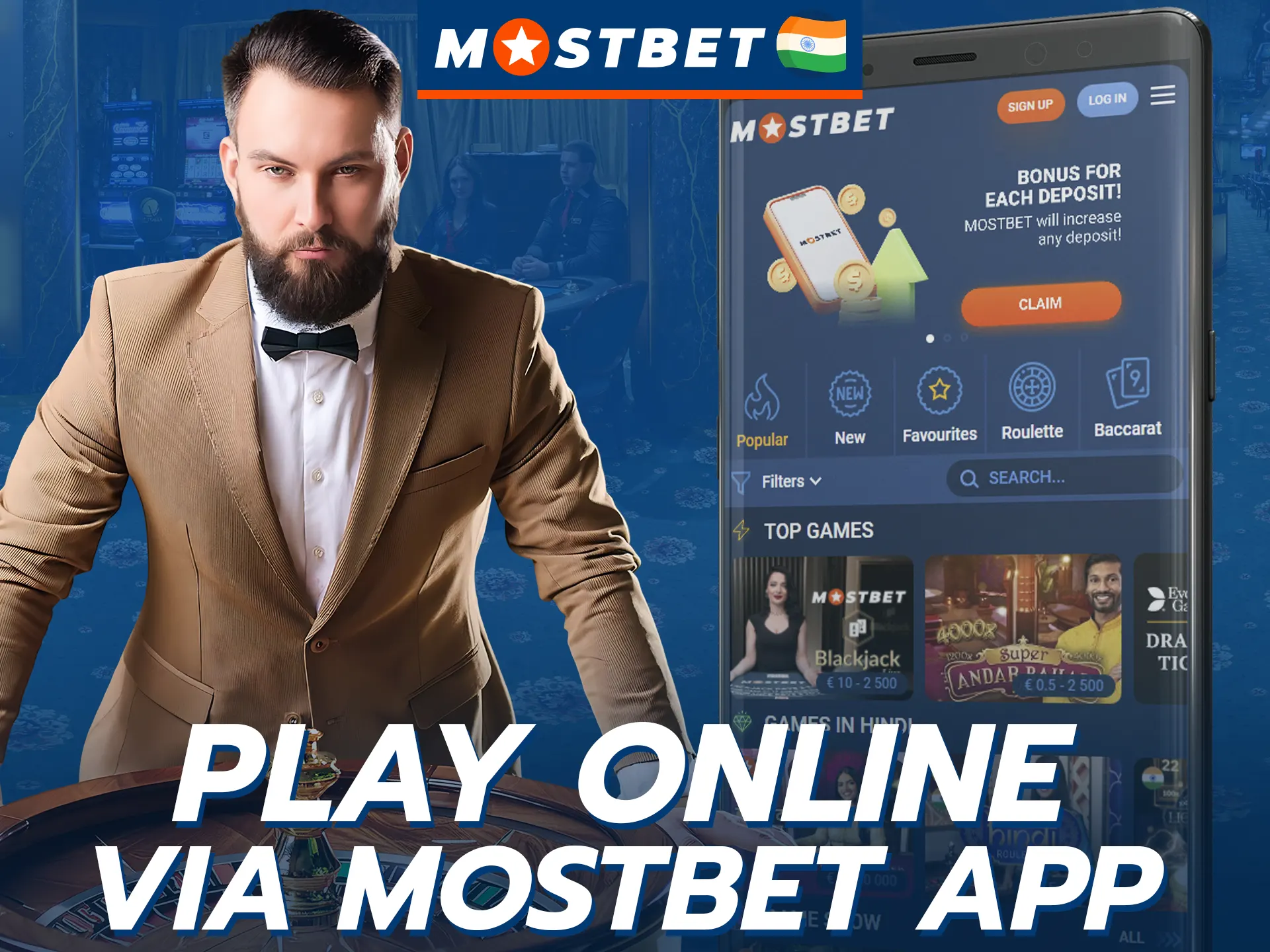 Play live casino games anytime, anywhere with the Mostbet mobile app.