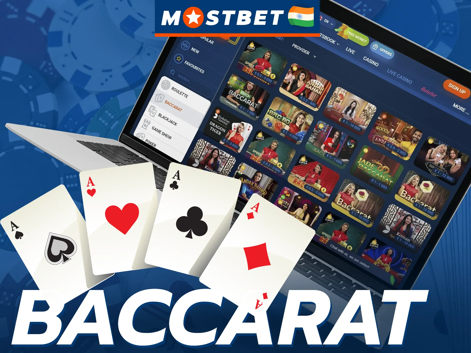 Mostbet offers many different types of baccarat games in its live casino section.