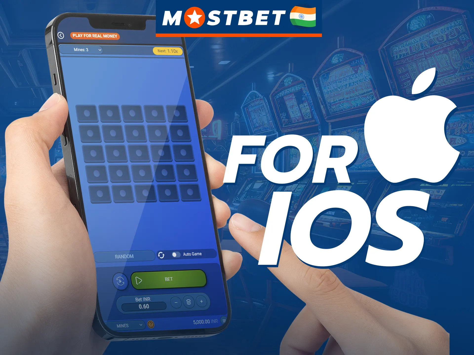 The Mines game for iOS is available in the Mostbet mobile app.