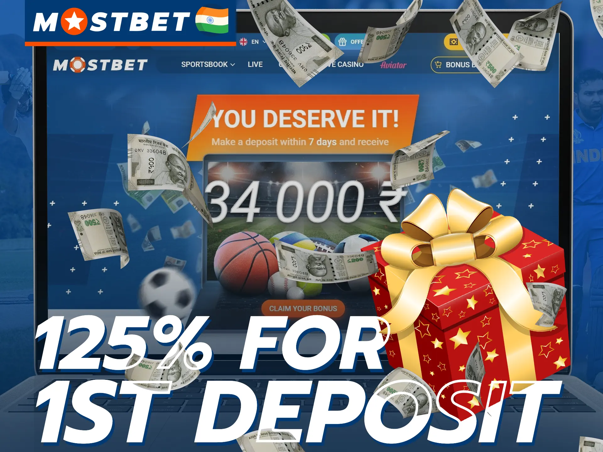 Receive a lucrative welcome bonus for making your first deposit at Mostbet.