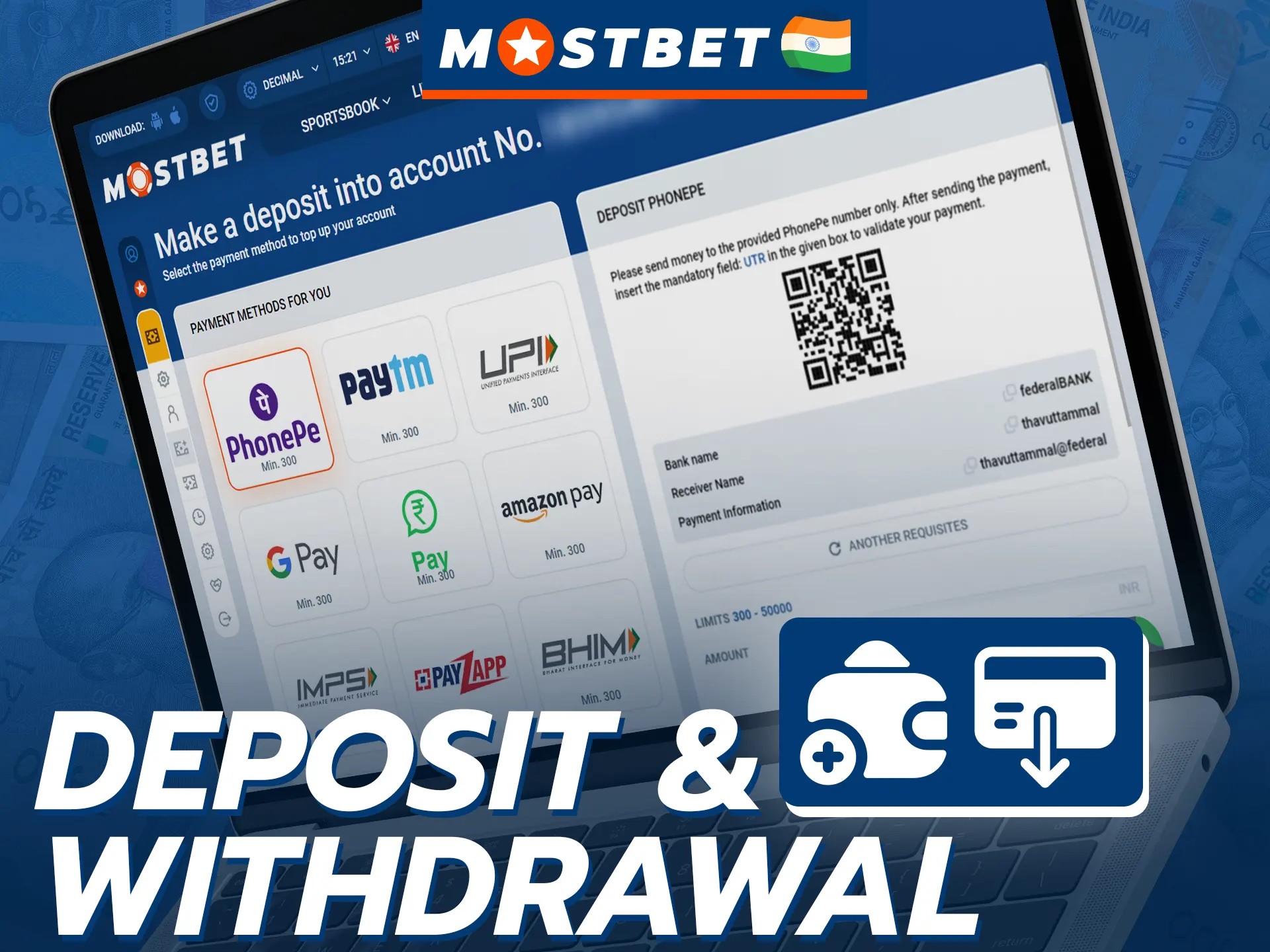 Deposit and withdraw money to Mostbet in various ways.