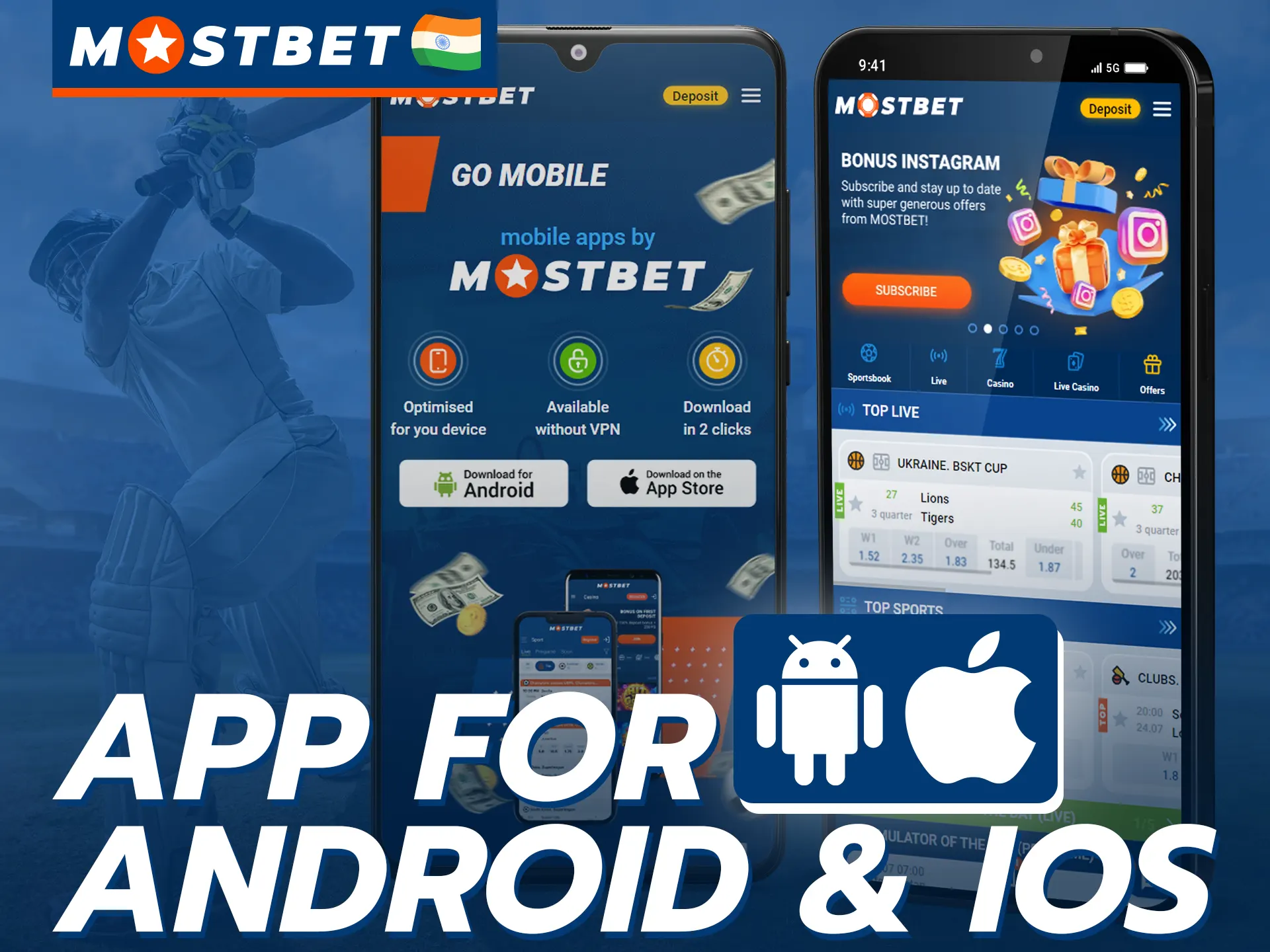 Place your bets anywhere using the convenient Mostbet mobile app for iOS and Android.