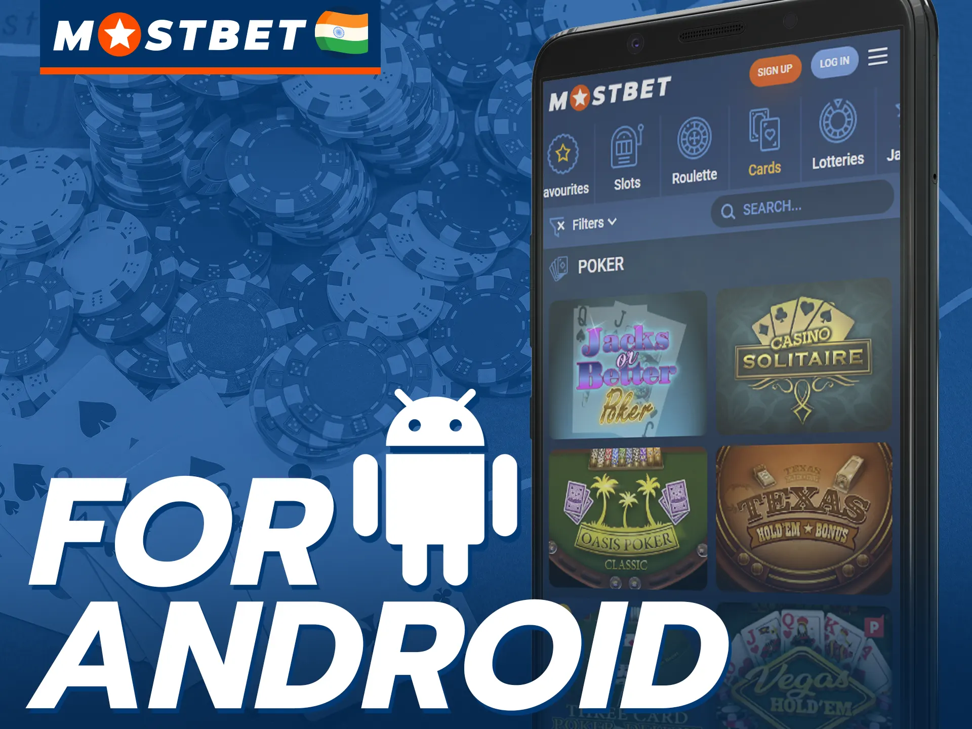 Play poker on your Android device using the Mostbet mobile app.