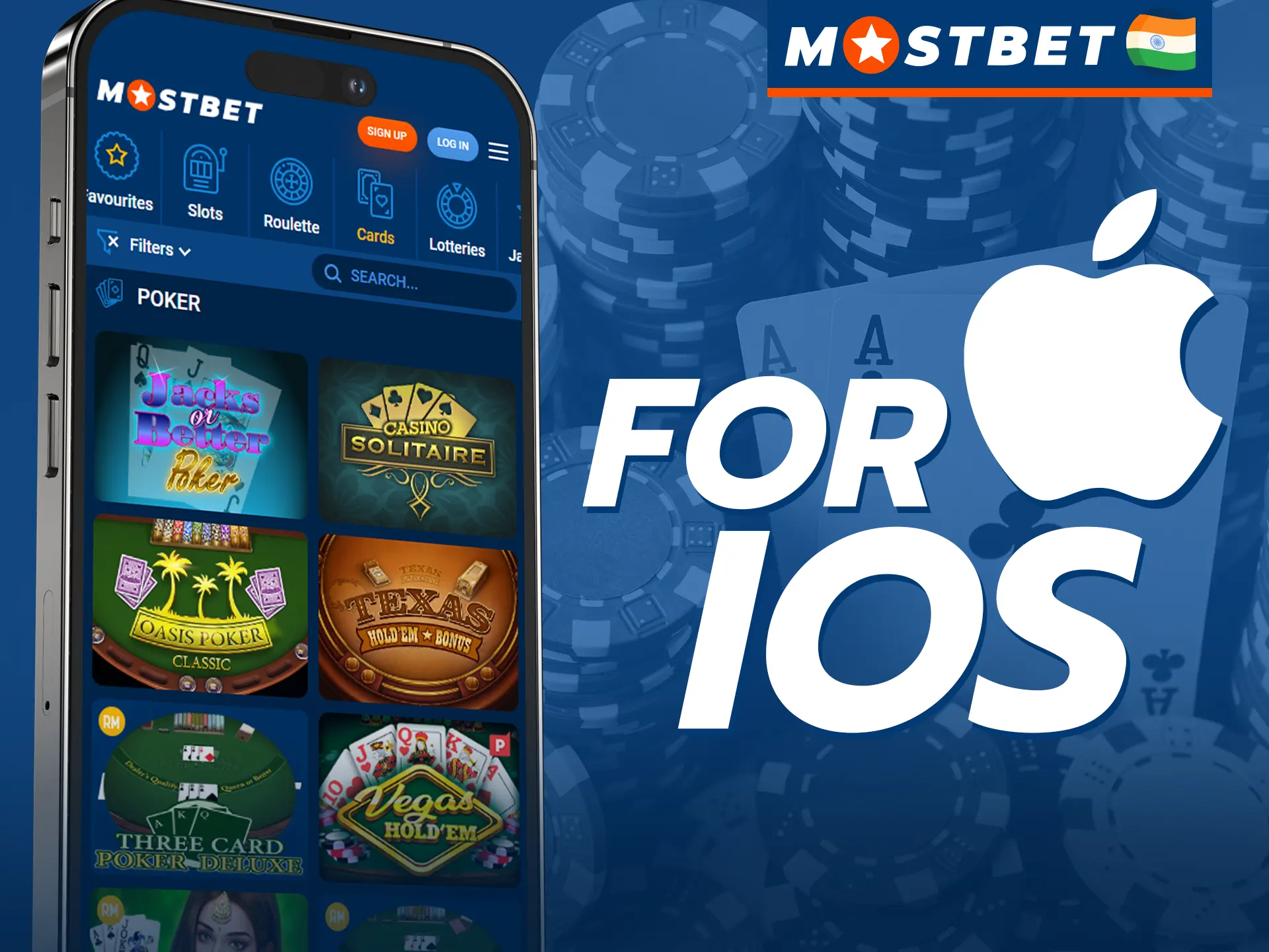 Playing poker on iOS is easy with the Mostbet mobile app.