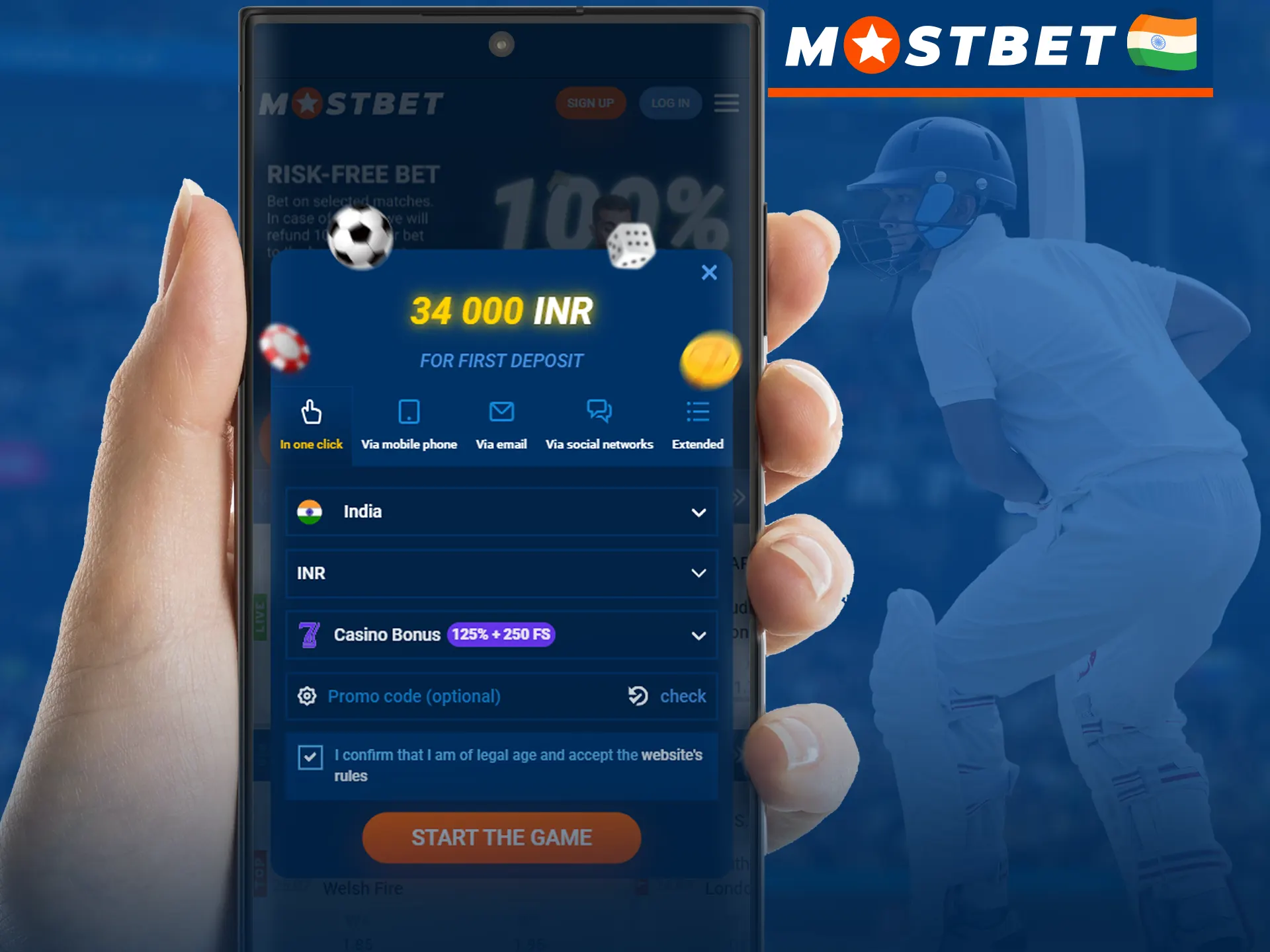 Register in the Mostbet mobile app.