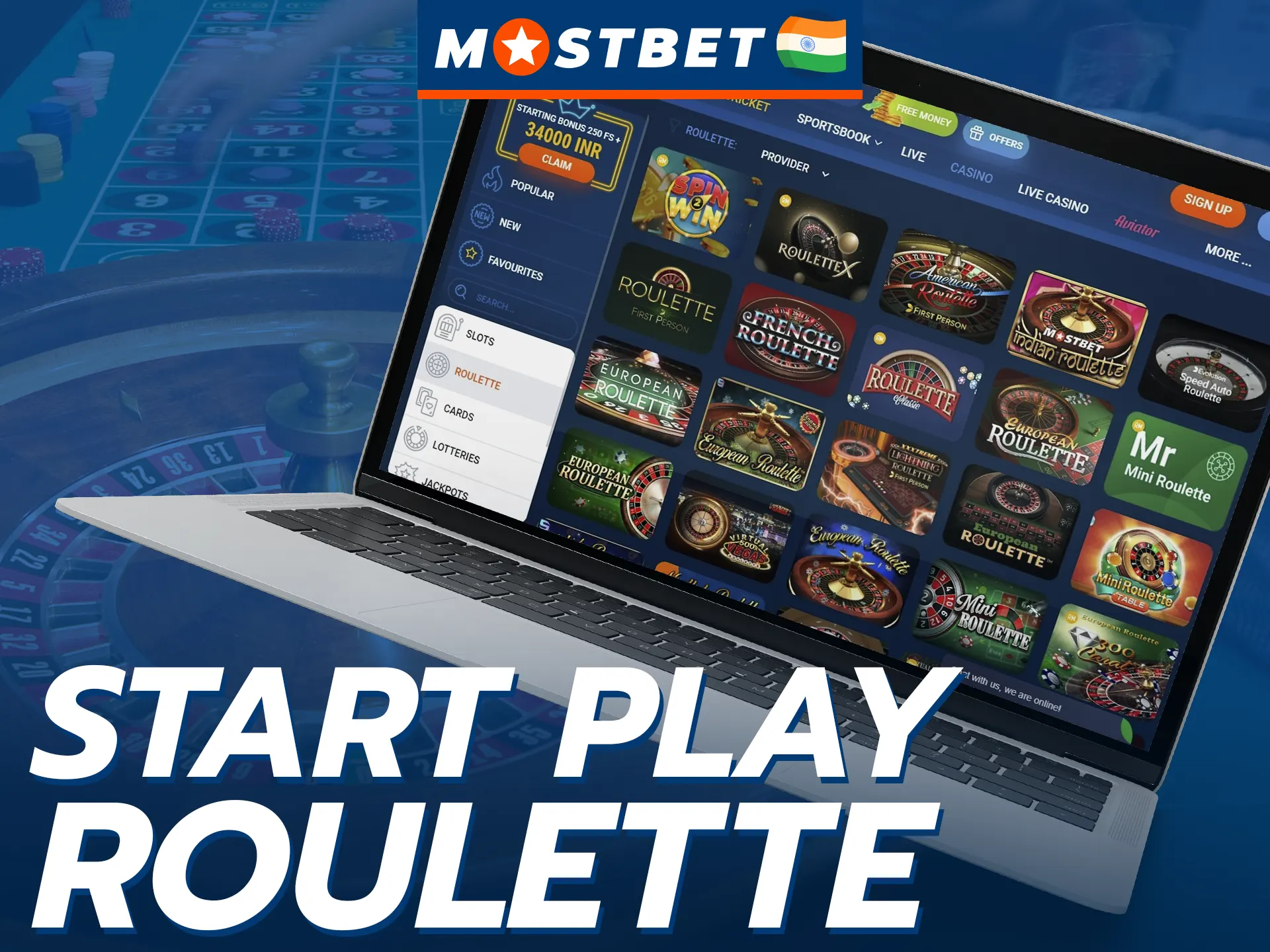 Follow these steps to start playing roulette at Mostbet.