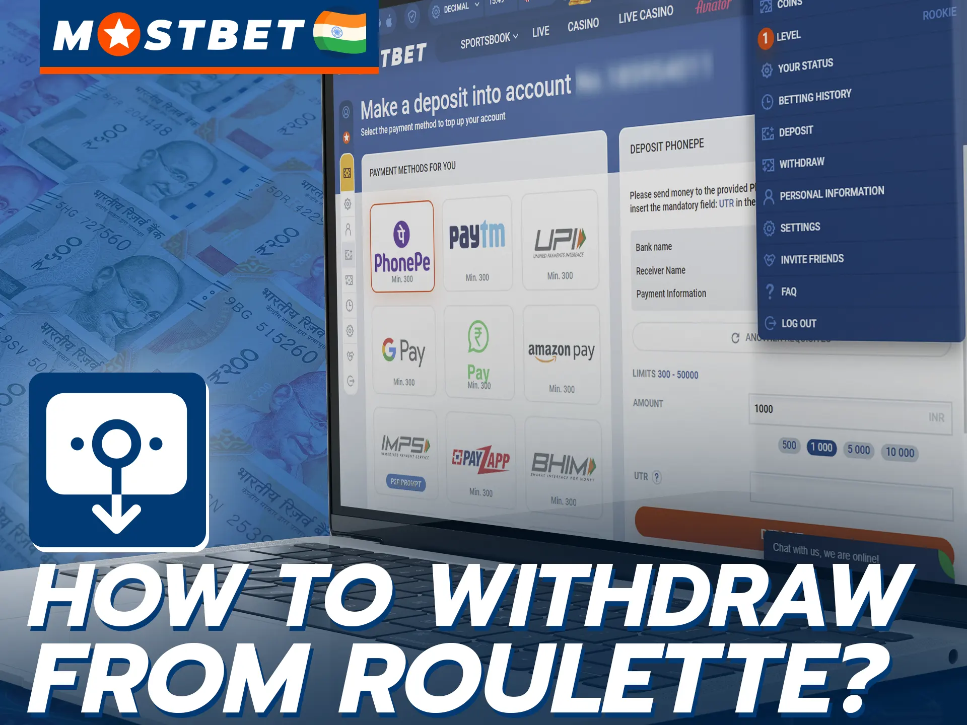 Withdraw money after winning at roulette to Mostbet using these methods.