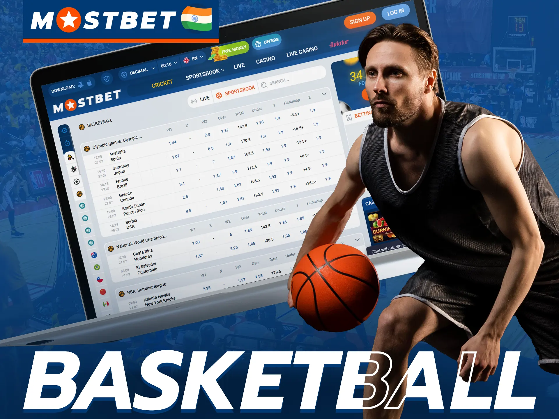 At Mostbet you can find a large basketball betting section.