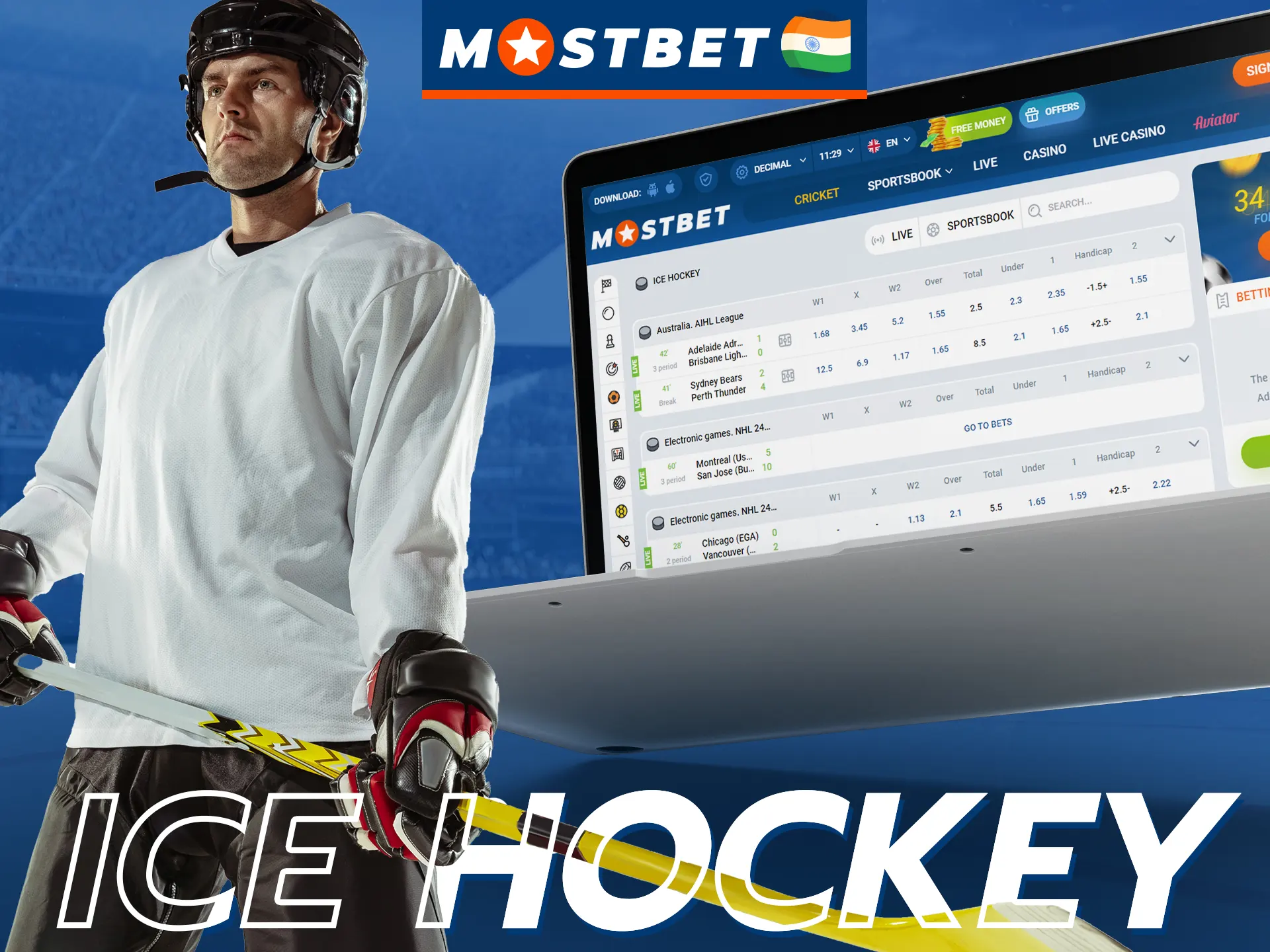 Place bets on hockey and win at Mostbet.