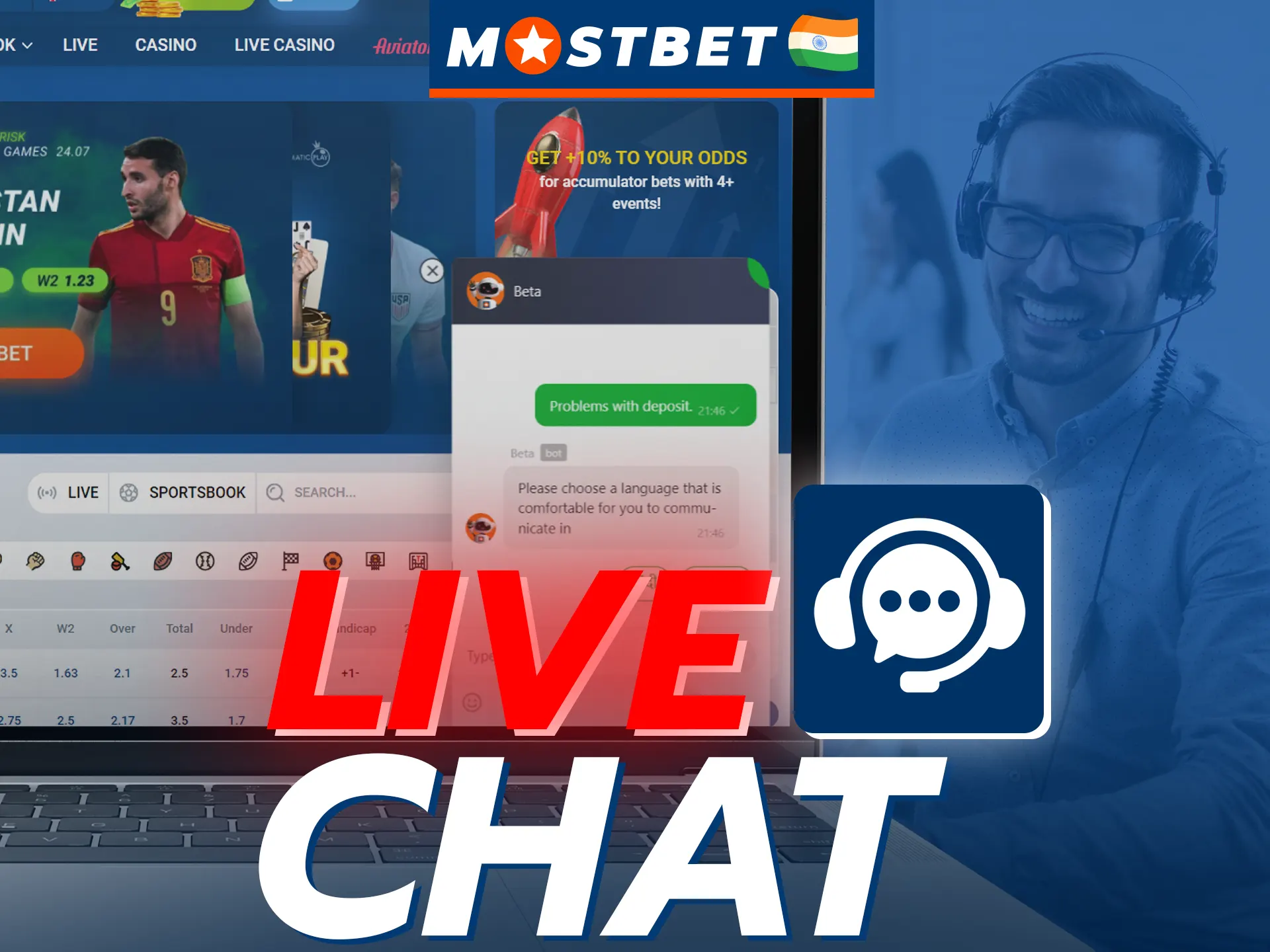 Contact Mostbet support via chat and quickly get answers to your questions.