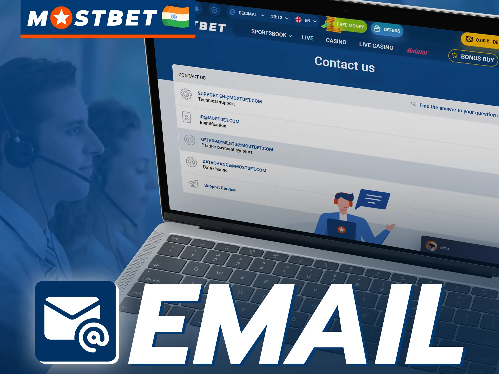 Select one of the Mostbet email addresses according to your problem.