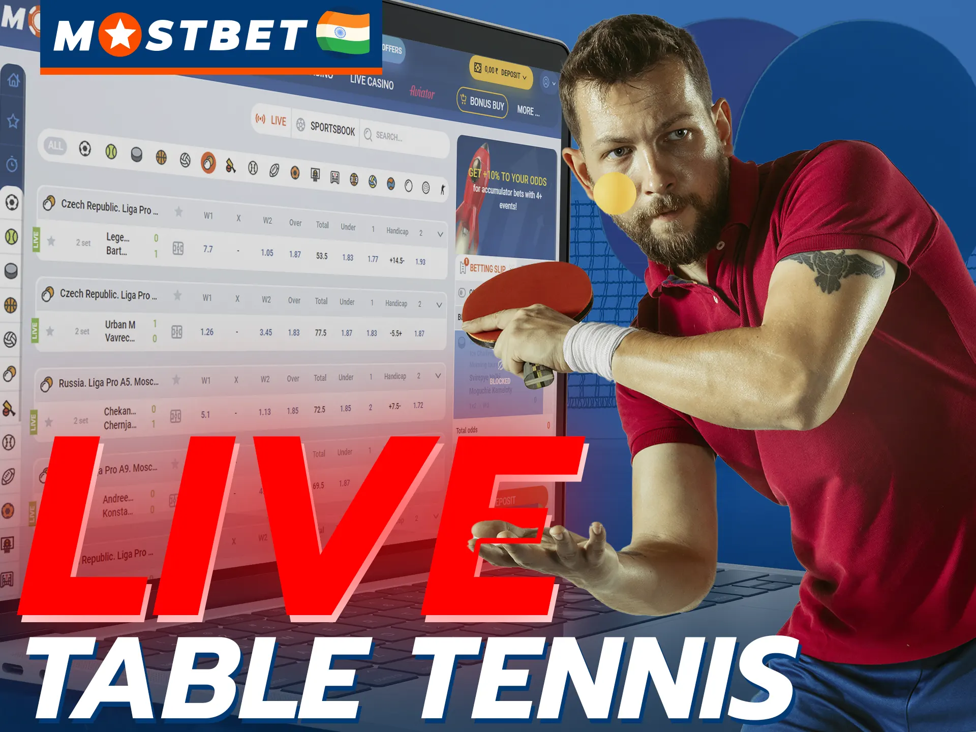 You can place bets on table tennis matches that are currently taking place on the Mostbet website.