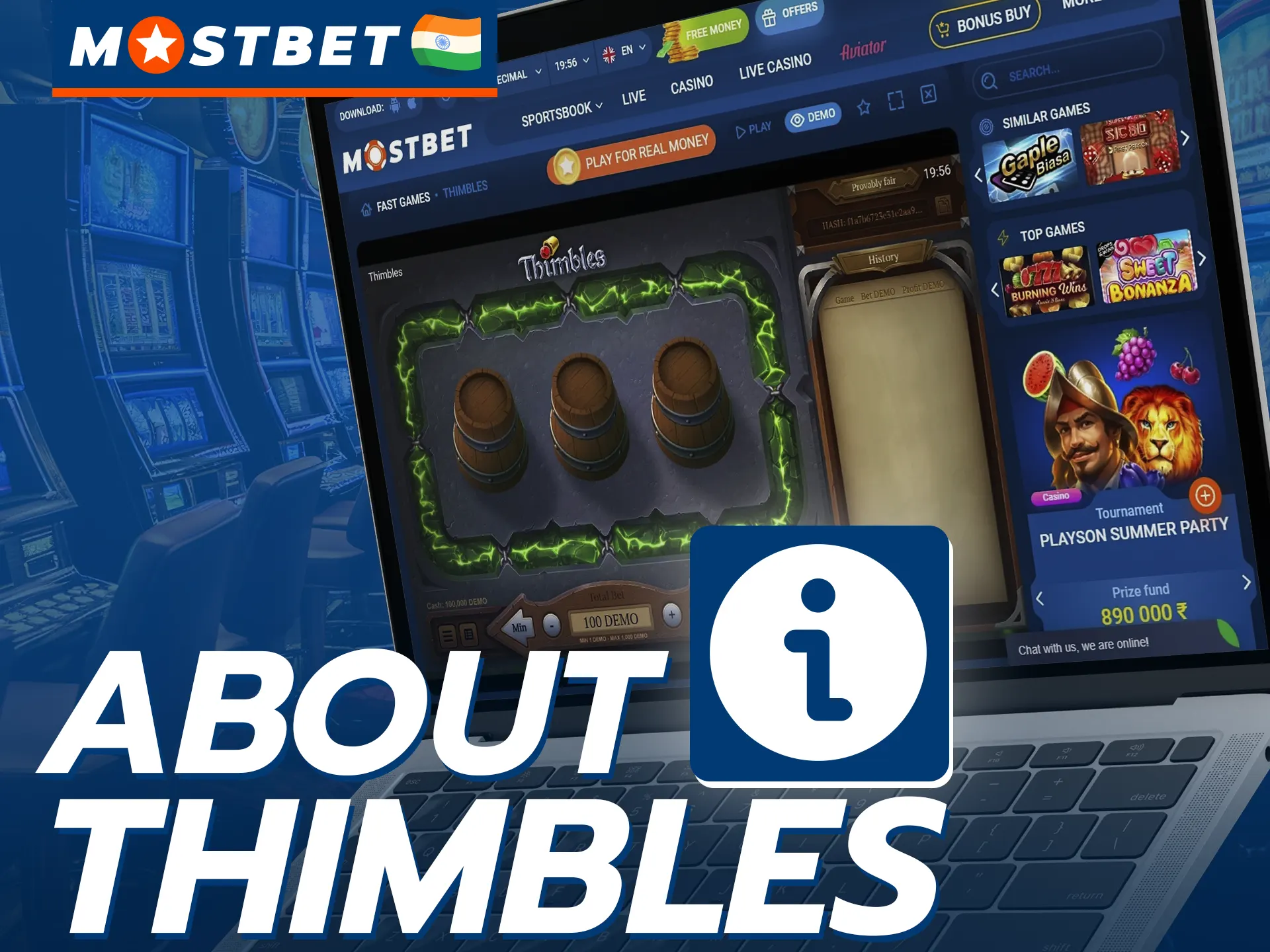 Basic information about the Thimbles casino game at Mostbet.